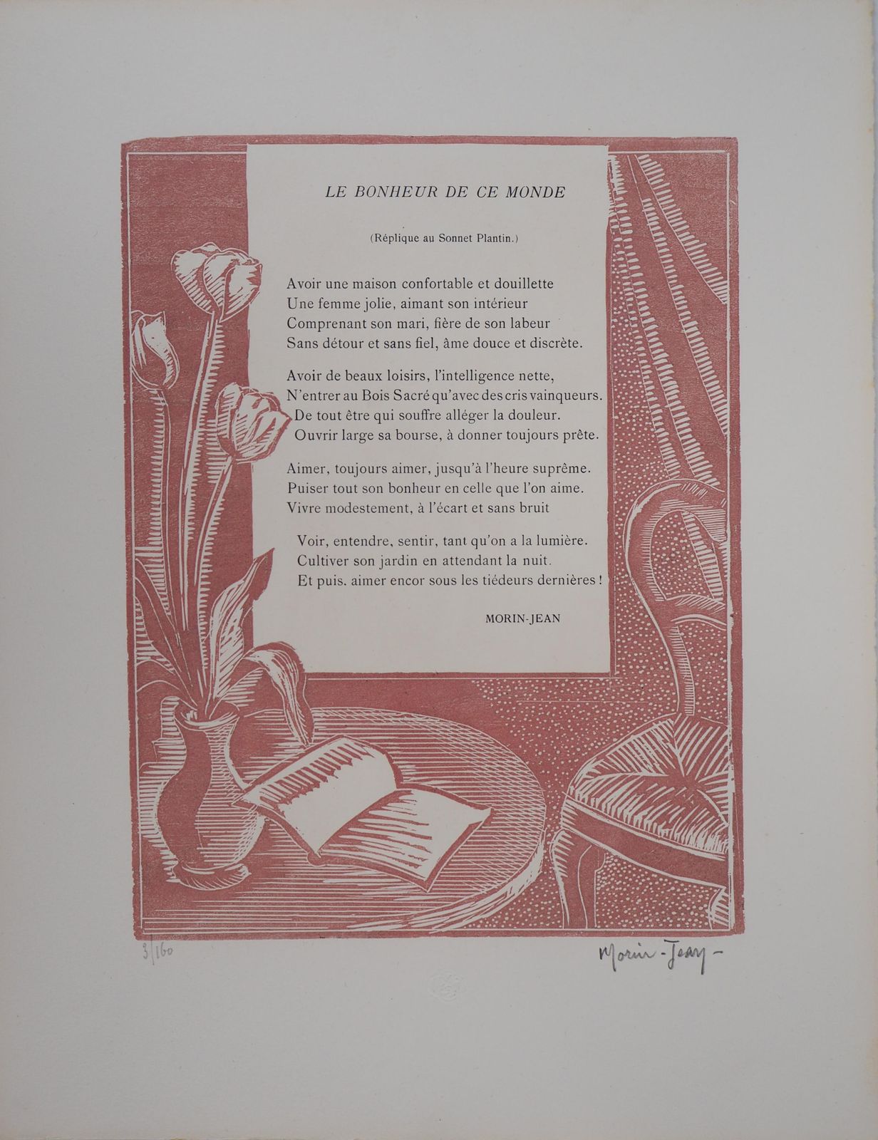 Morin Jeanpoem : The Happiness Of This World   Original Wooodcut, Handsigned & Numbered1929 photo furniture
