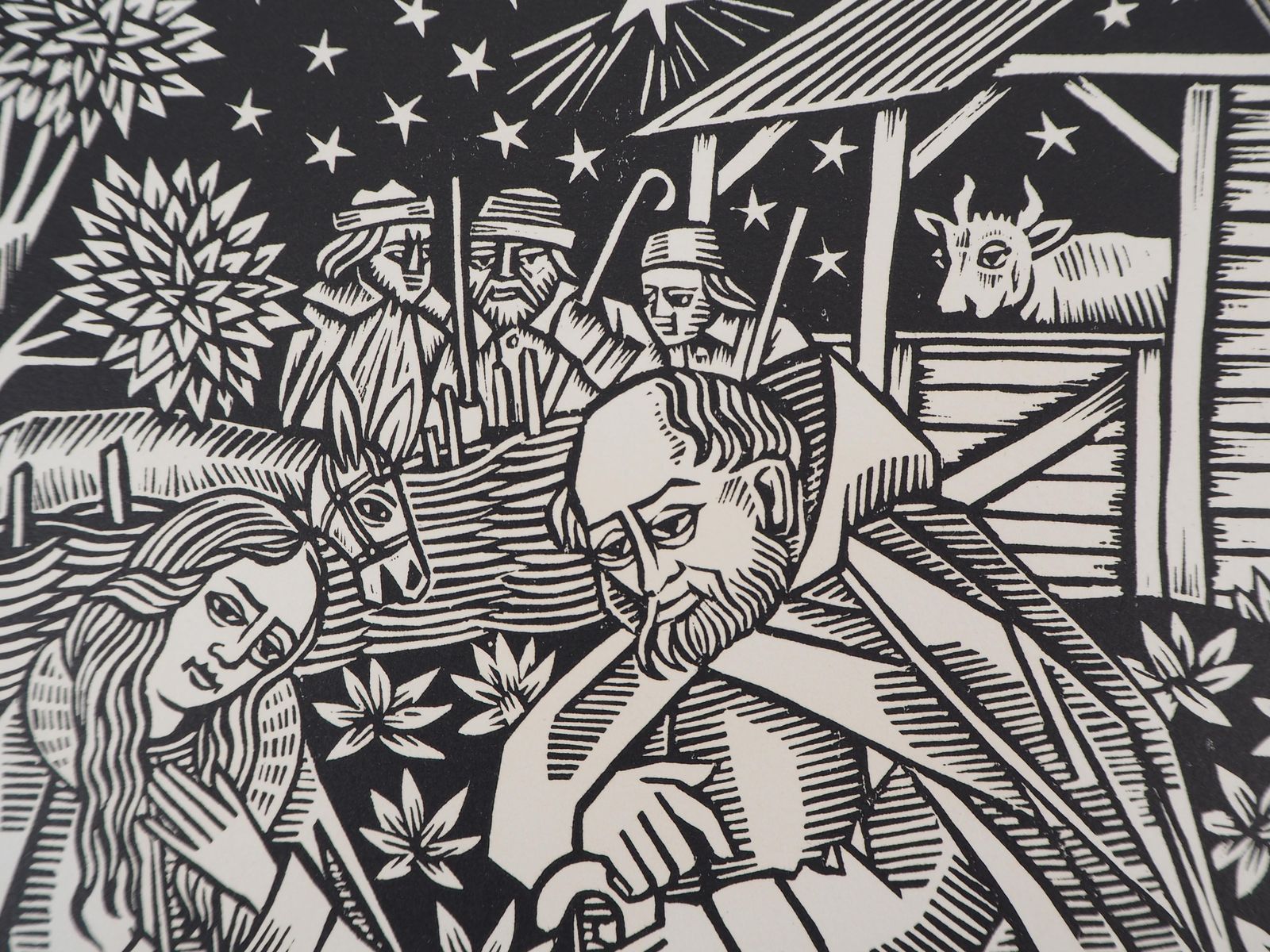 Jean Lebedeff Nativity With Donkey And Bull   Original Wooodcut, Handsigned & Numbered /1601926 photo Art