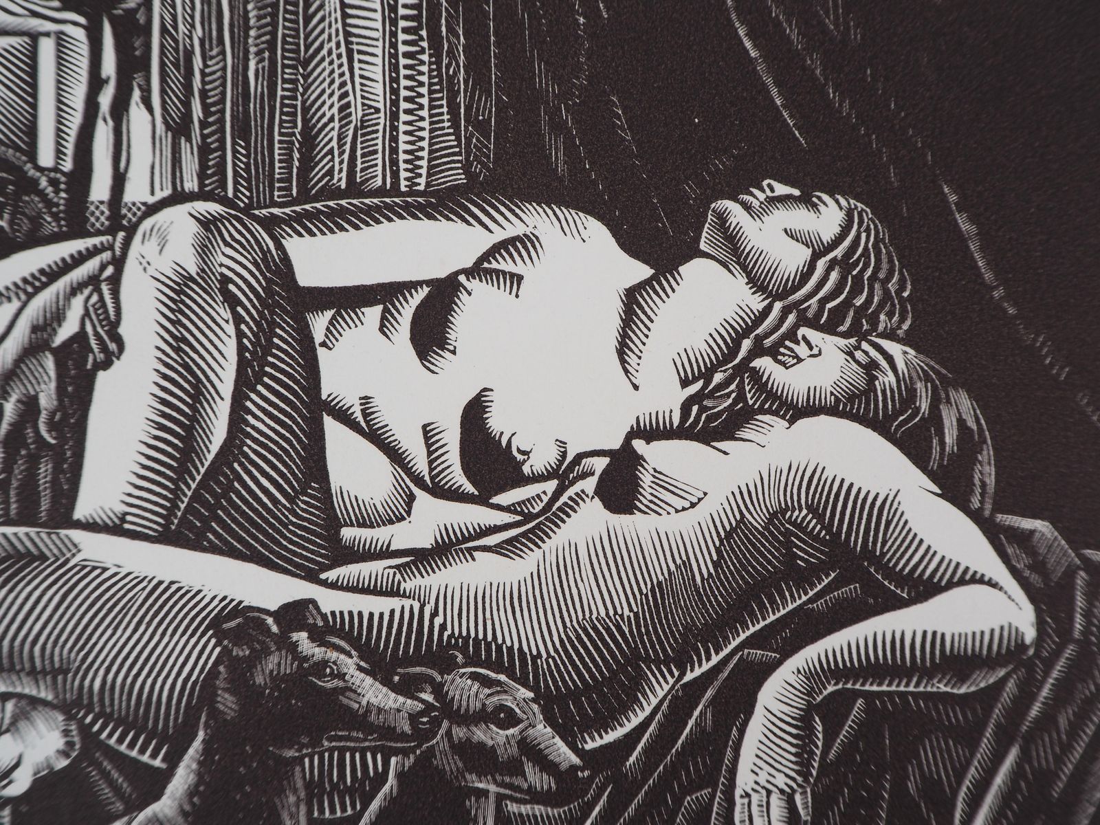 Henri Clement Serveaurest, Two Nudes With Greyhounds   Original Wooodcut, Handsigned & Numbered1929 photo Art