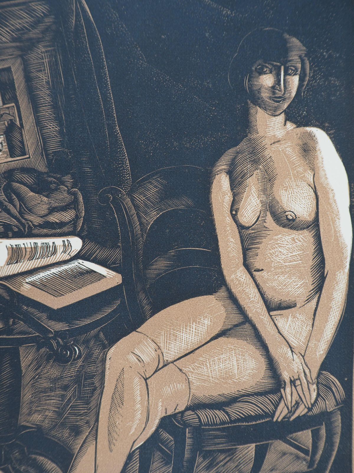 Fernand Simeon Nude Model Reading With Her Dog   Original Wooodcut, Handsigned & Numbered /1601925 photo for sale