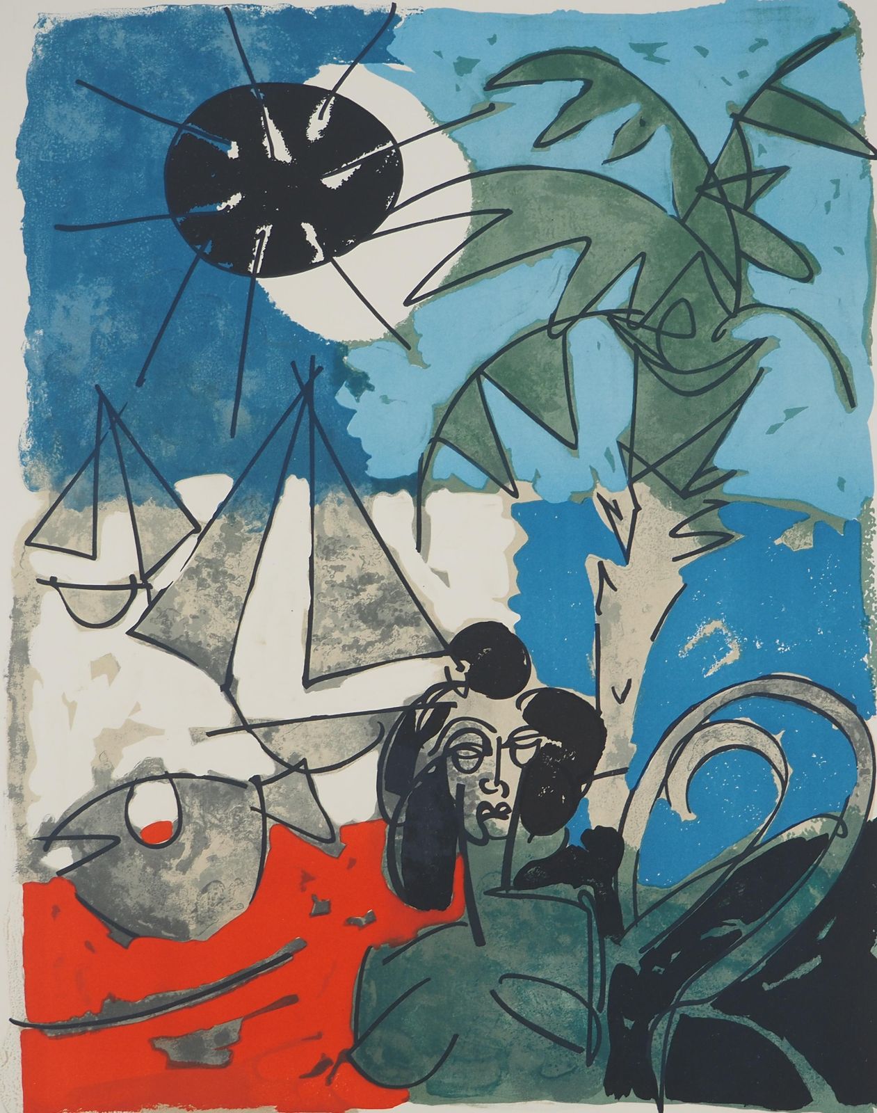 Claude Venardseascape : Bather And Boats   Original Lithograph, Handsigned And Numbered /100 photo furniture