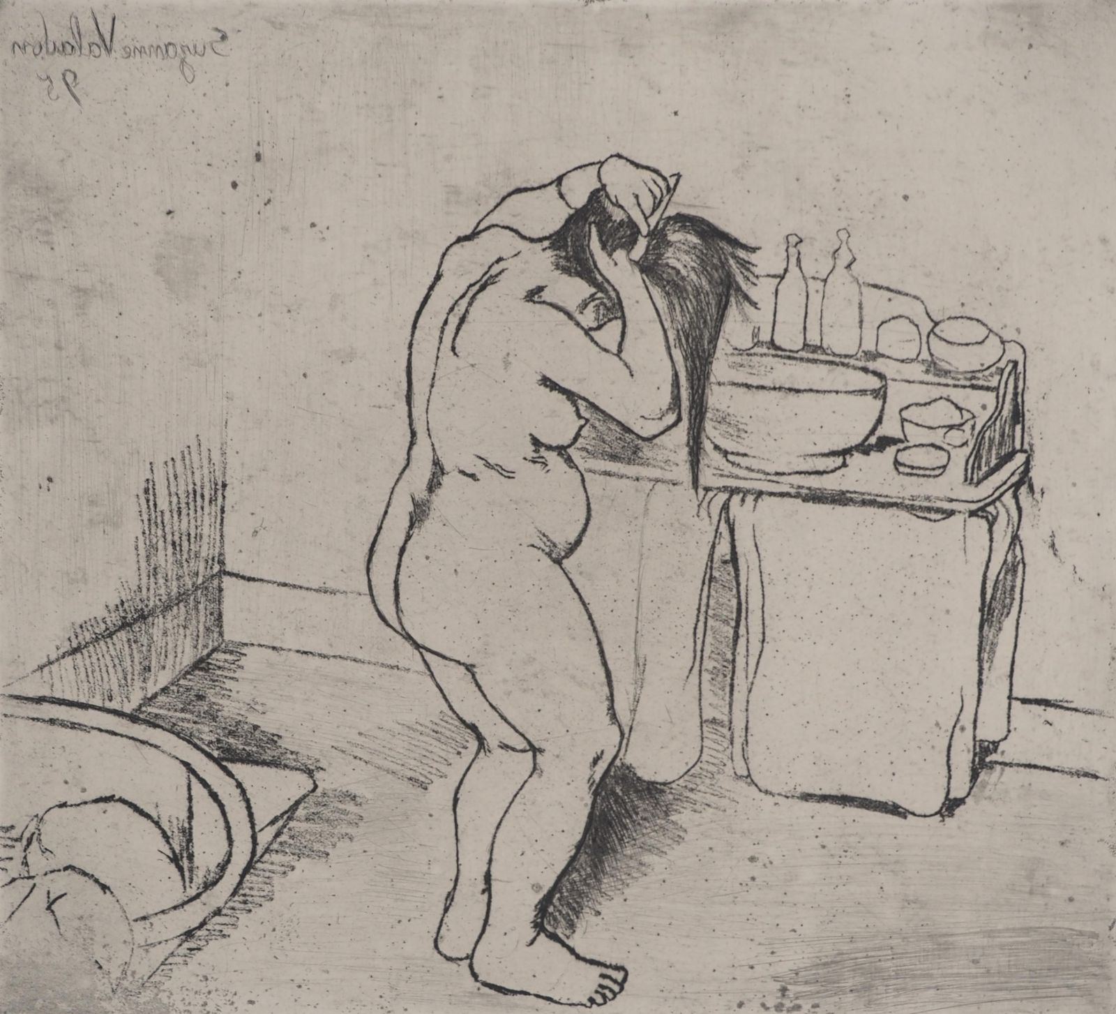 Suzanne Valadonnude Woman Doing Her Hair    Original Etching Signed (Petrides #E5)1932