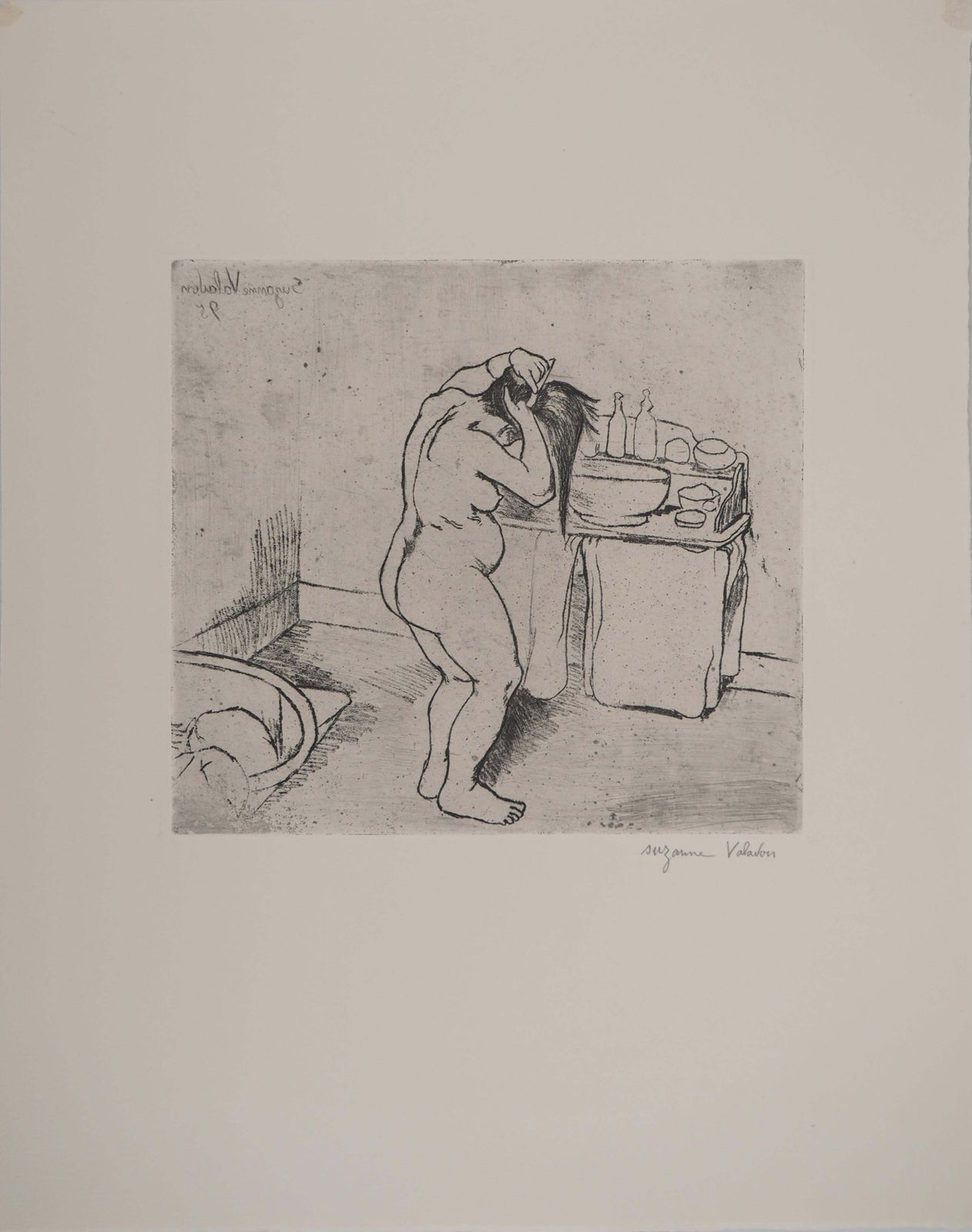 Suzanne Valadonnude Woman Doing Her Hair    Original Etching Signed (Petrides #E5)1932 photo Art
