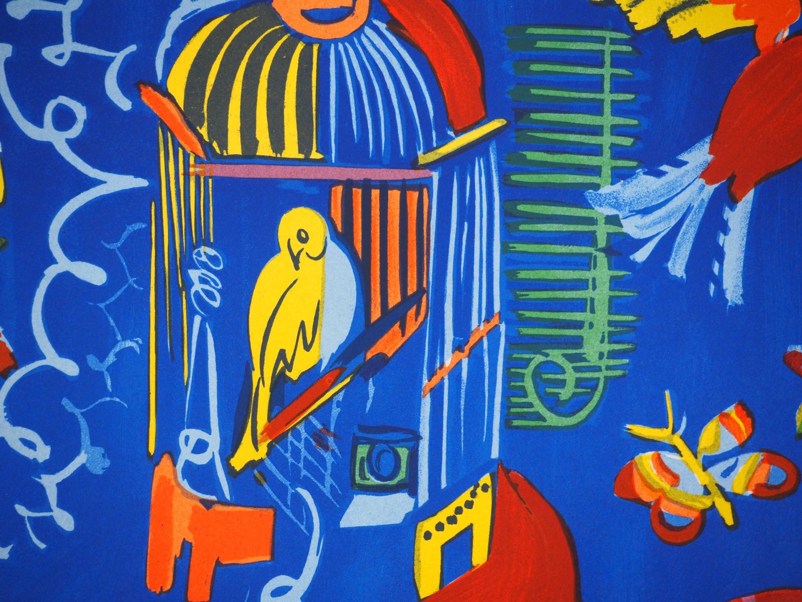 Raoul Dufycolorful Birds On Blue Background   Orignal Lithograph1965 photo Art