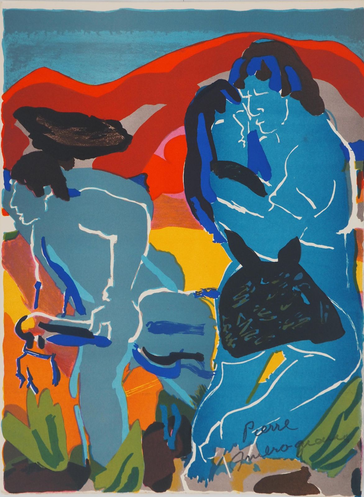 Pierre Ambrogianilovers In Blue   Original Lithograph, Stamp Signature