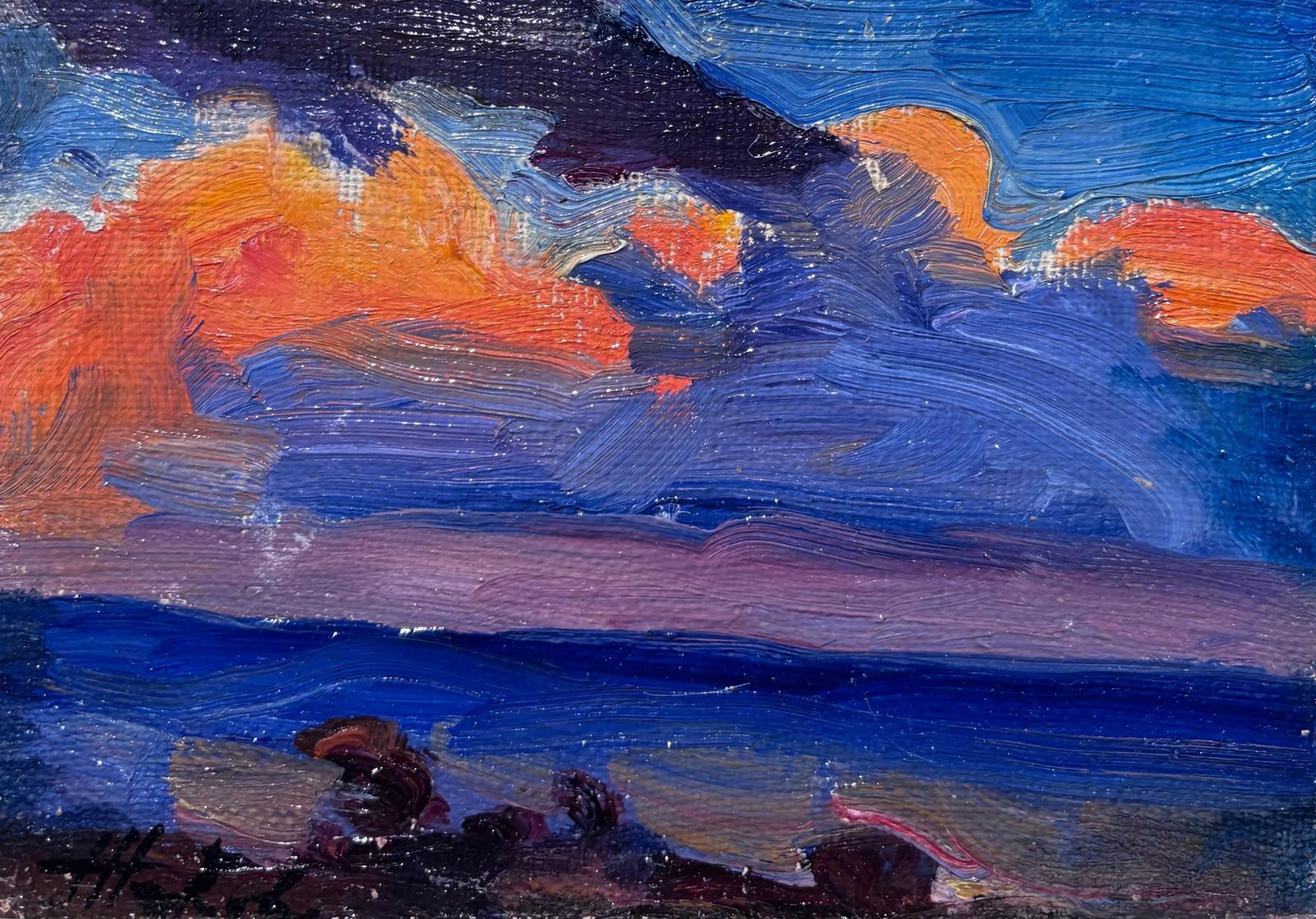 Vladimir Jukov" Nuvole Al Tramonto " Olio Cm. 17 X 13  19501950 photo furniture