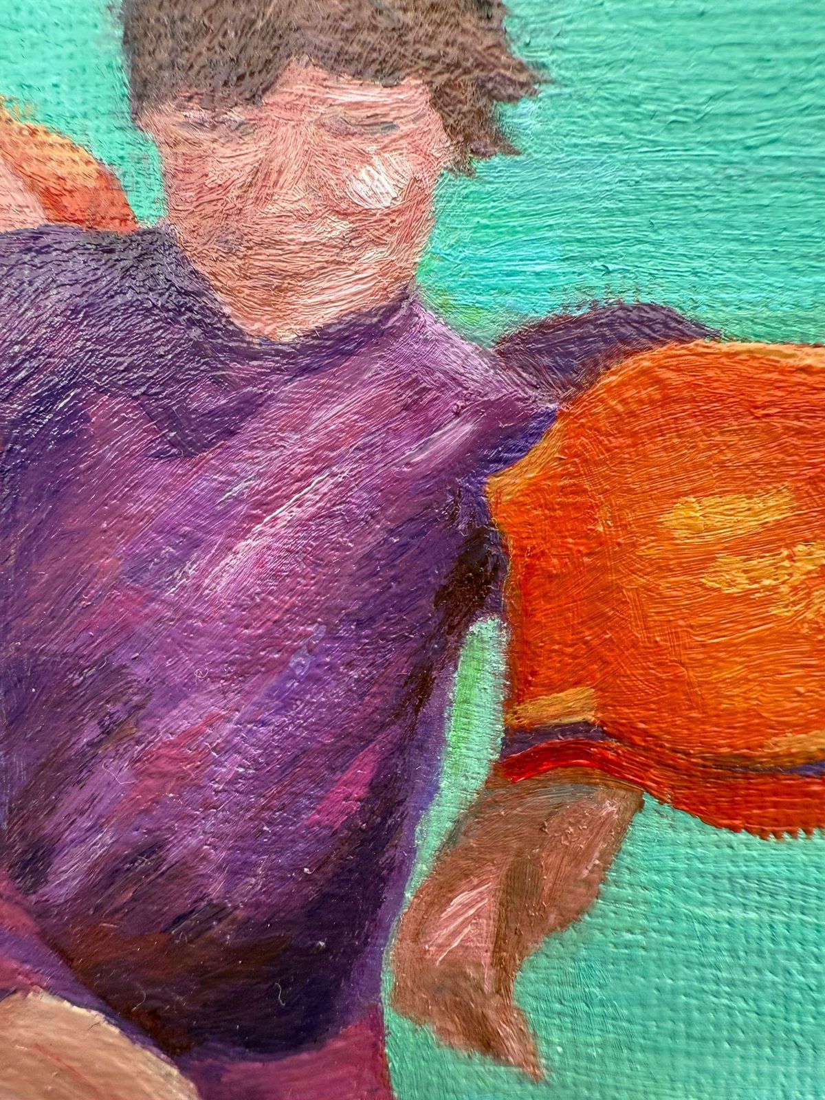 Bernadette Van Baarsen Blue And Yellow Beach Scene In Oil On Linen. 'Ballon De Plage No.1'2025 photo 1625.0