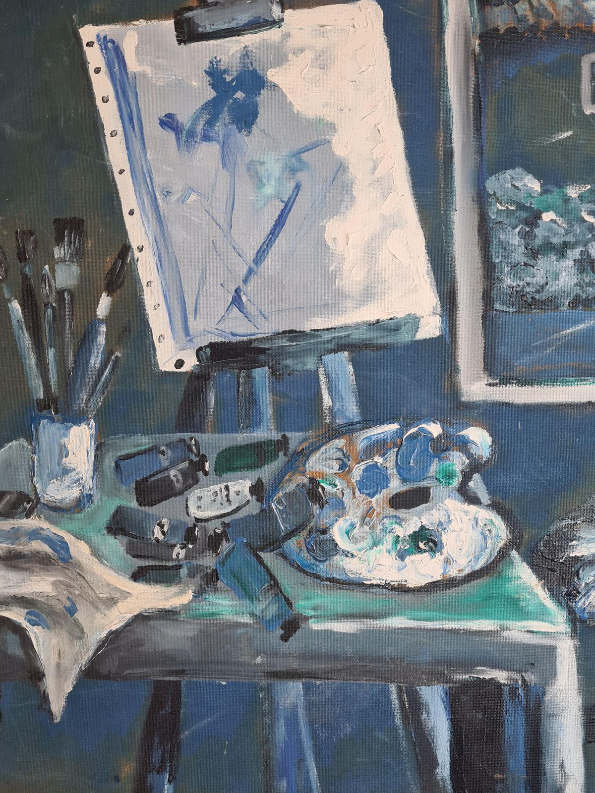 Mid Century Modern, The Artists Atelier, Symphony In Blue By Maurice Ferdinand Perrot From The 1960s photo for sale