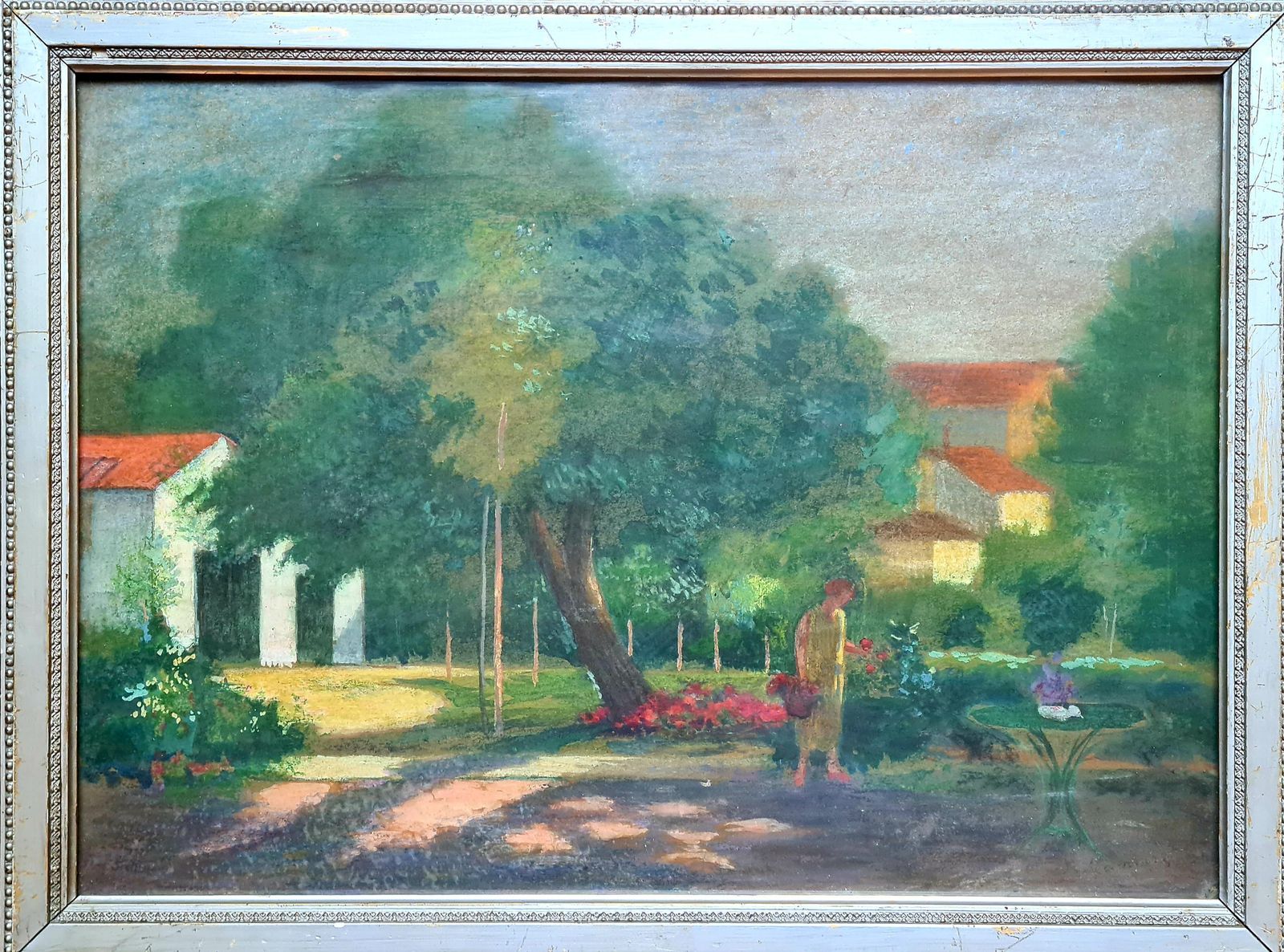 Post Impressionist Garden View, Lady Picking Flowers, Circle Of Edouard Vuillard1920s