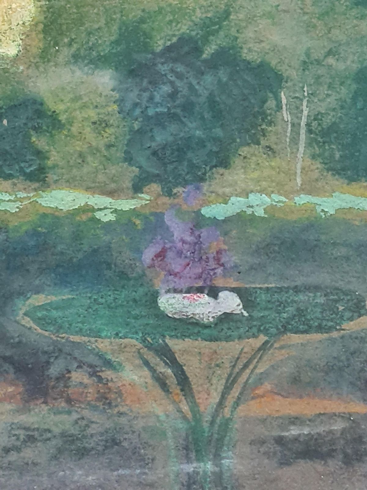Post Impressionist Garden View, Lady Picking Flowers, Circle Of Edouard Vuillard1920s photo vintage