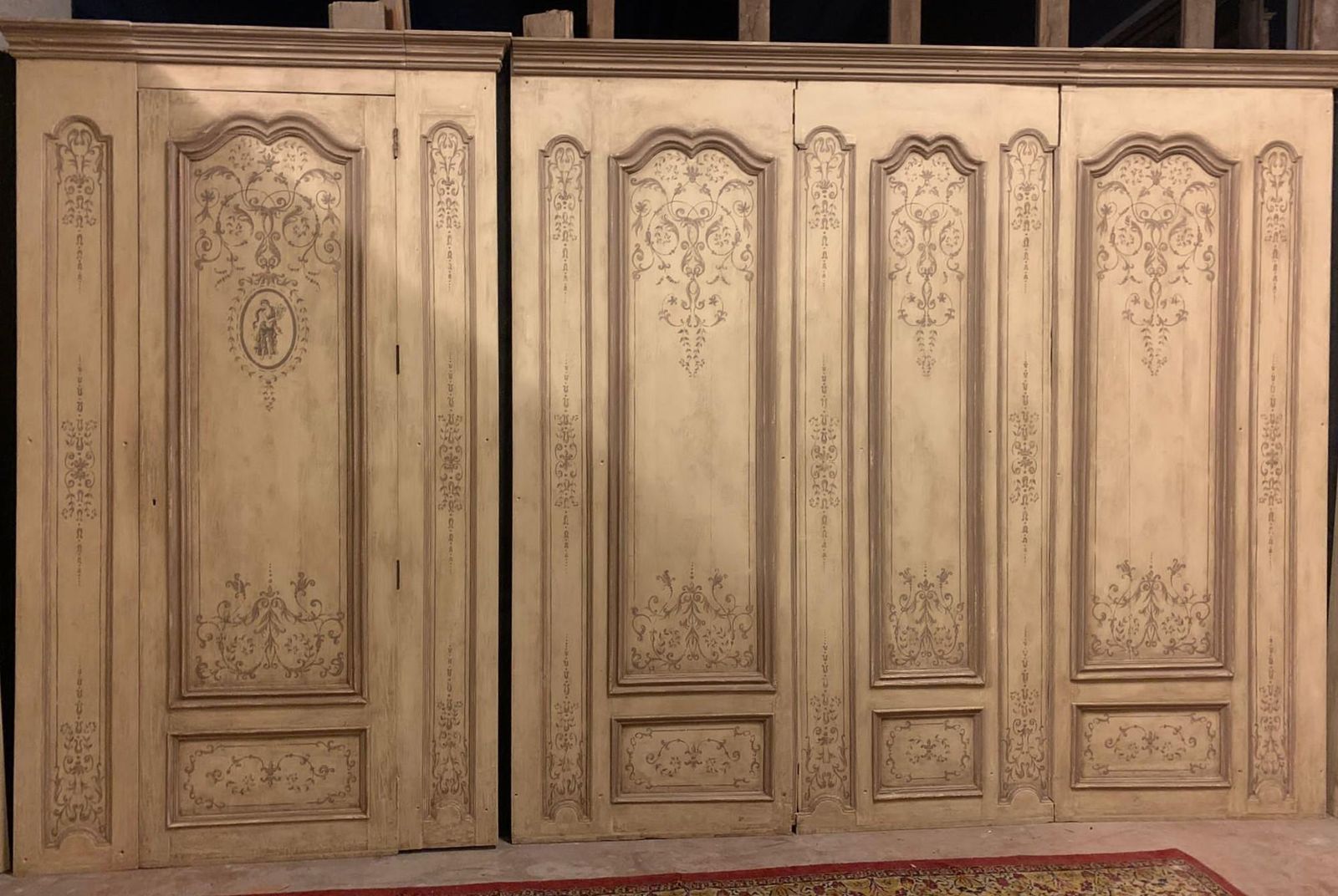 Lacquered Wood Wall Paneling Boiserie Complete With Two Doors, France photo for sale