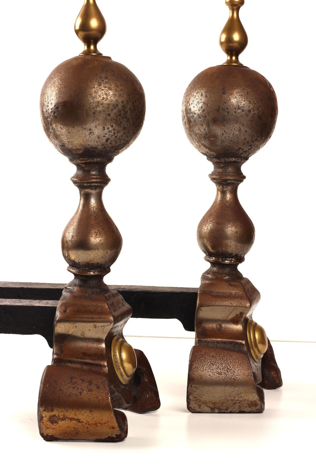 Victorian 19th Century Iron, Brass, And Steel Firedogs / Andirons photo for sale
