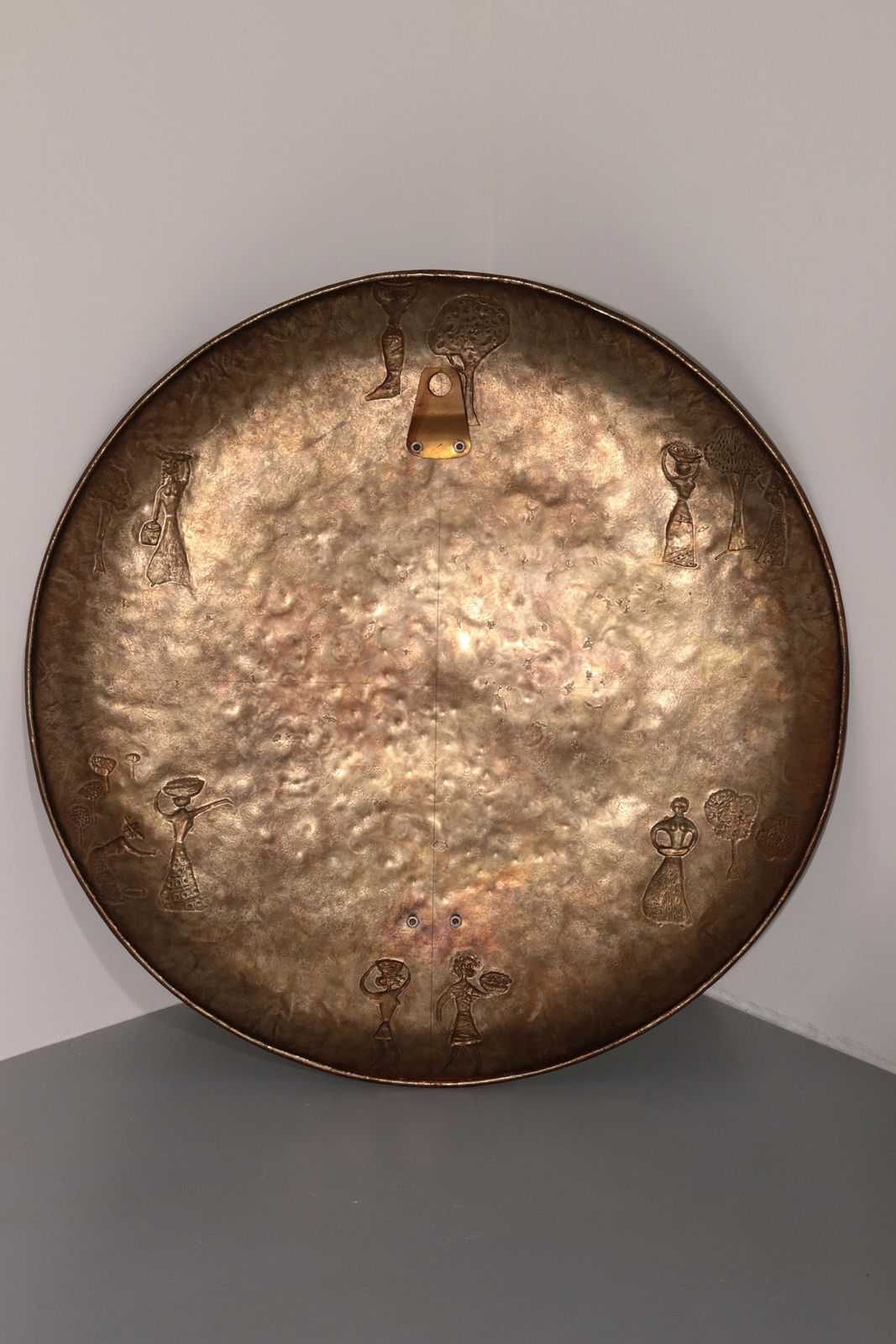 Sculptural Hammered Copper Mirror Attributed To Angelo Bragalini" photo vintage