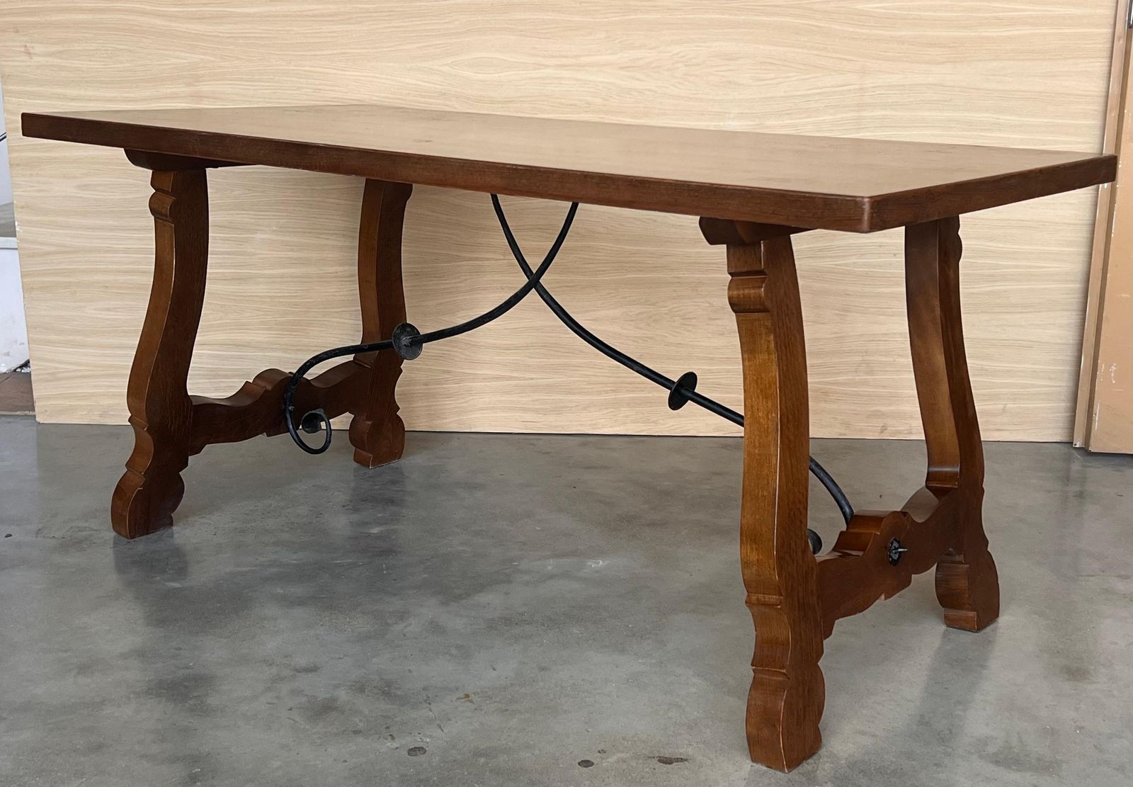 photo furniture 20th Dining Or Console Table Of Walnut With Lyre Legs And Heavy Top, Spain