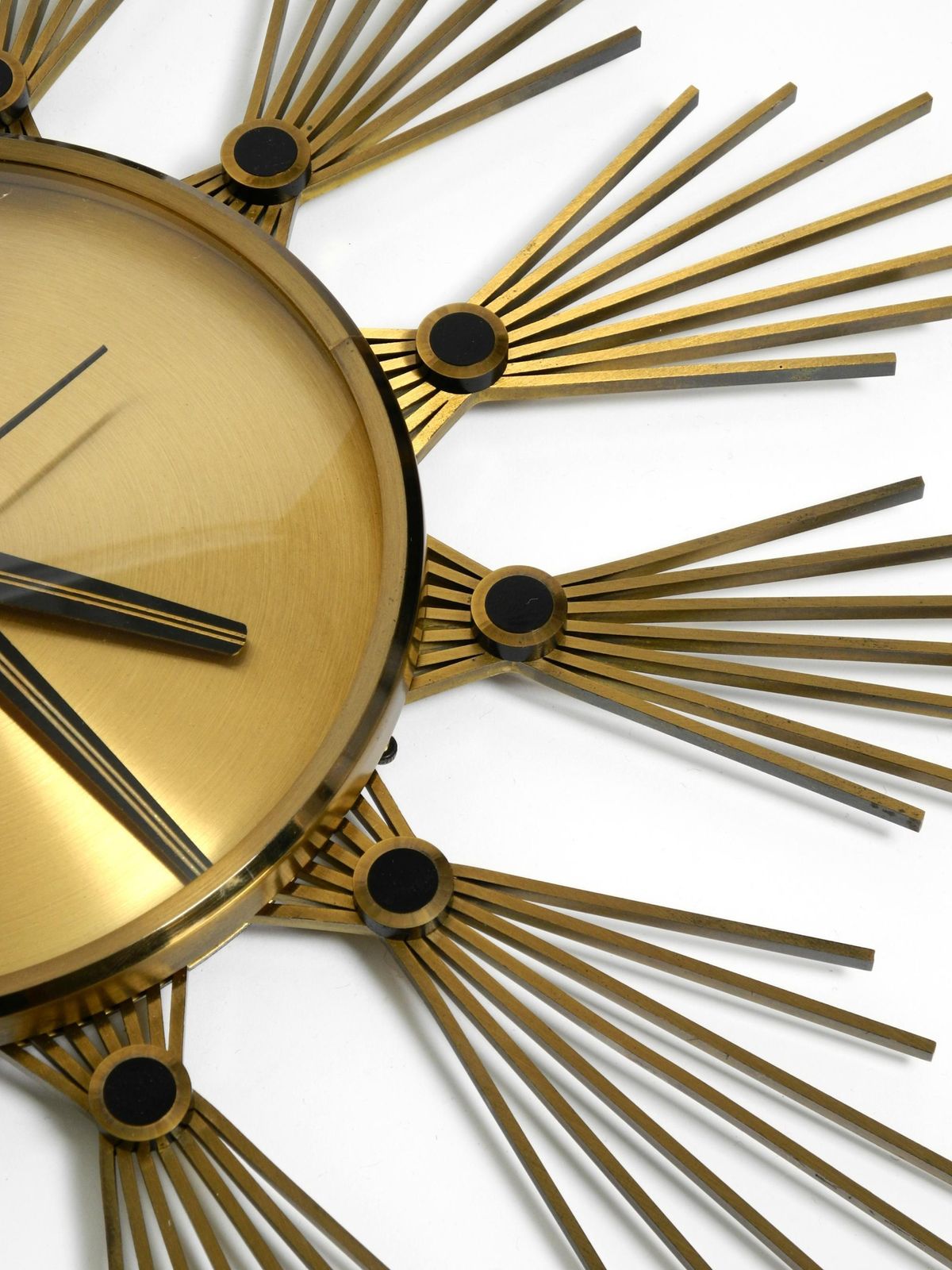 Original 1950s Sunburst Wall Clock By Atlanta Made Of Brass And Battery Operated photo vintage