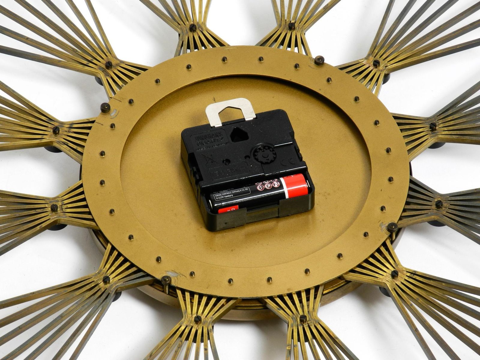 797.0 Original 1950s Sunburst Wall Clock By Atlanta Made Of Brass And Battery Operated photo