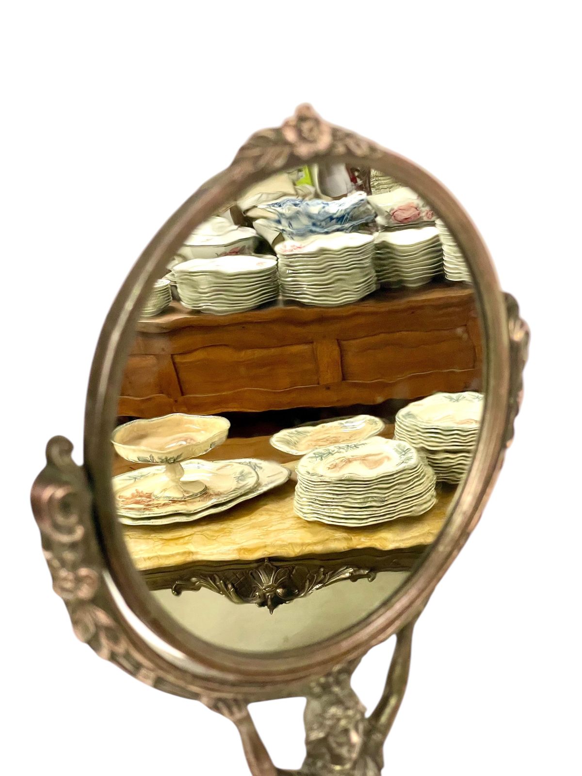 1241.0 19th Century Silvered Bronze Table Psyche Mirror photo