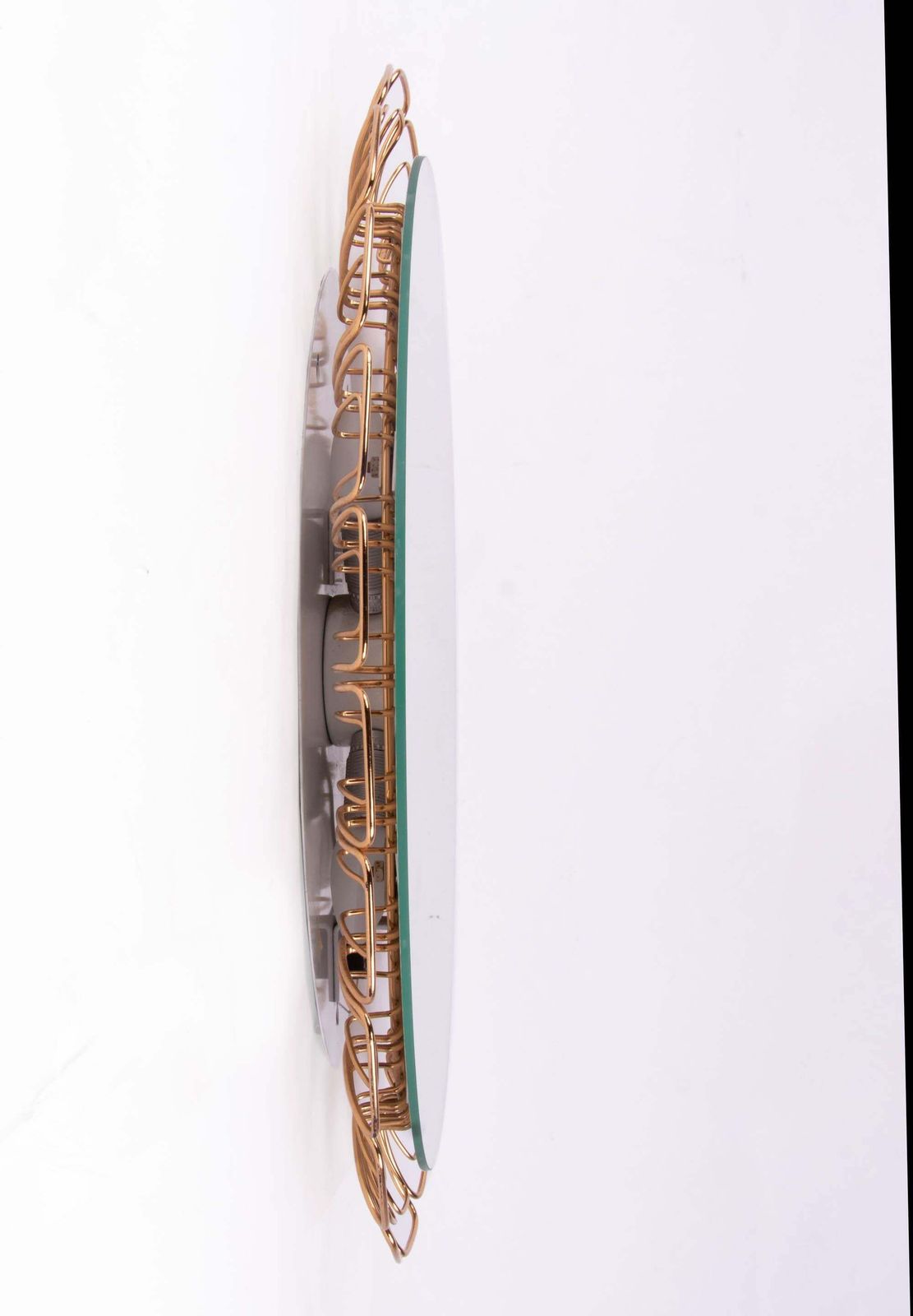 Illuminated Oval 26" Backlit Mirror Glass & Brass By Hillebrand, Germany 1950s photo for sale