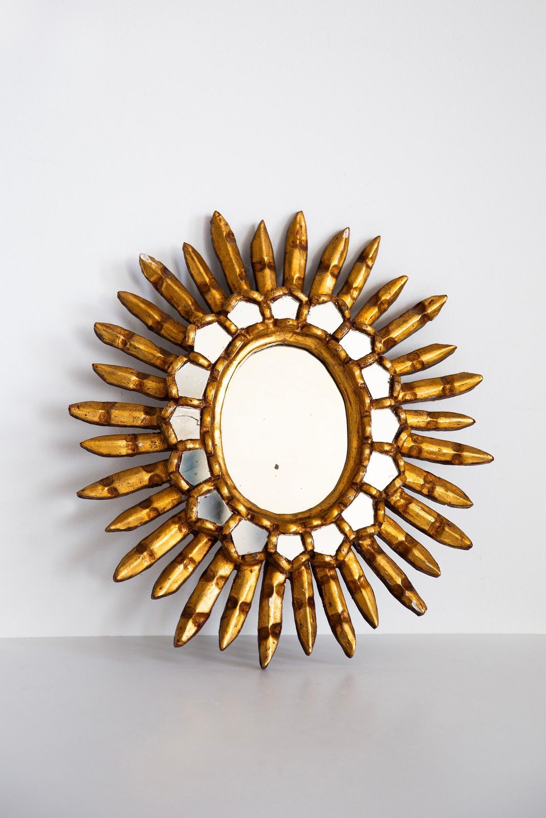 Mid Century Unique Modern Gold Italian Sunburst Mirror, Giltwood, 1960s photo for sale