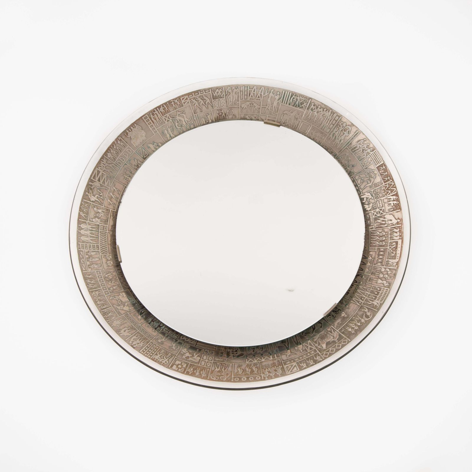 Round Italian Mid Century Relief Mirror Stylized Mythological Decoratiion 1970s photo furniture
