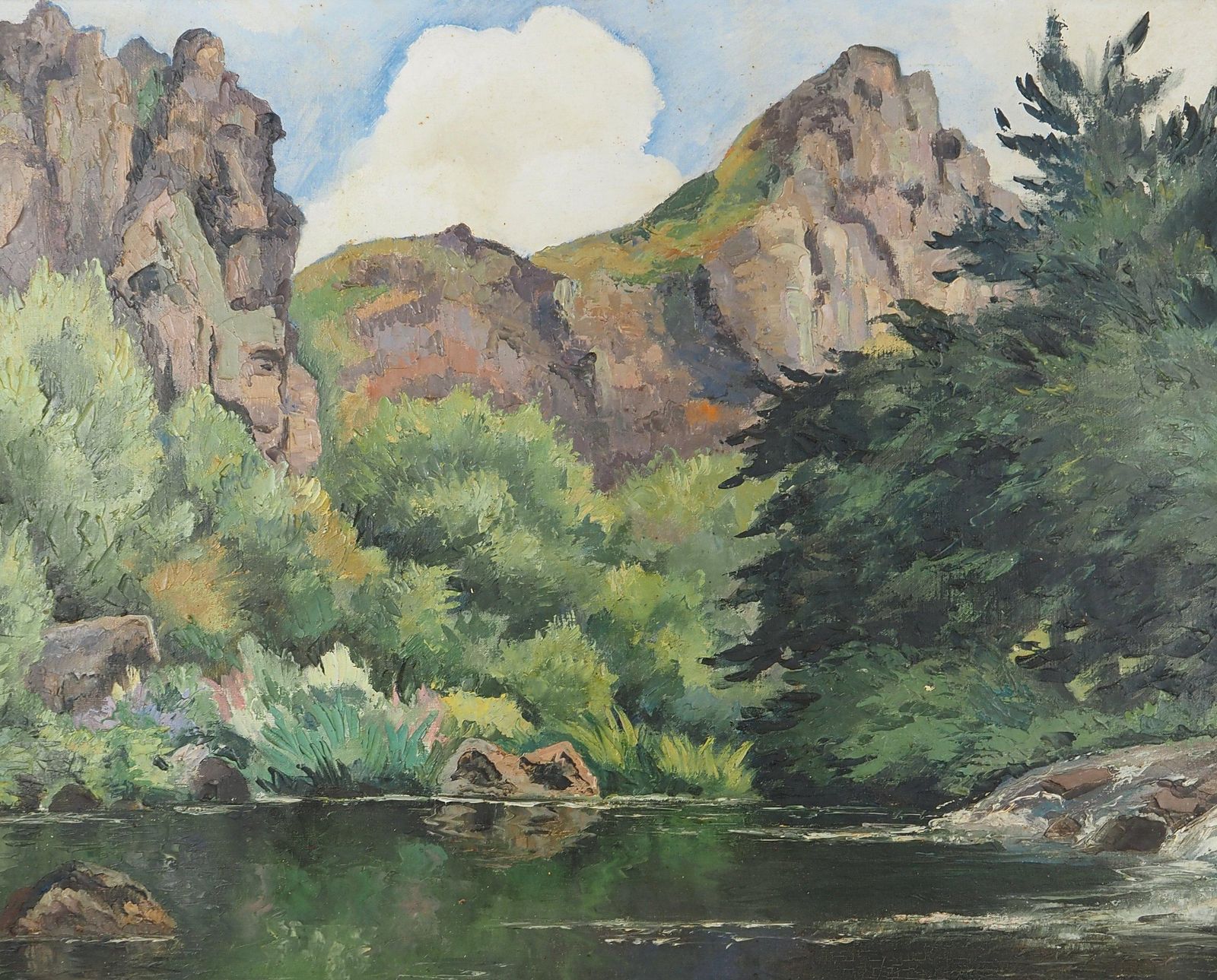 Paul Emile Pissarro Normandy : River And Mountains   Original Oil On Canvas, Handsigned 1955 photo Art