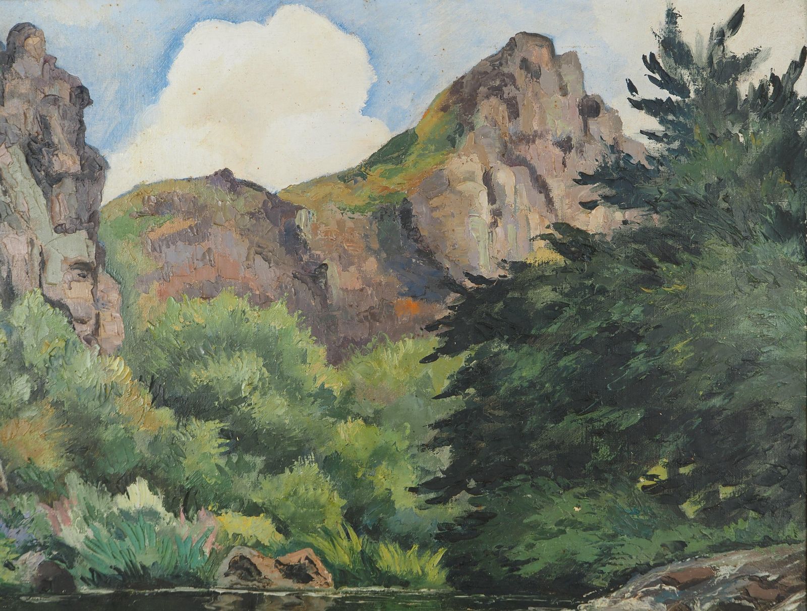 Paul Emile Pissarro Normandy : River And Mountains   Original Oil On Canvas, Handsigned 1955 photo 5311.0