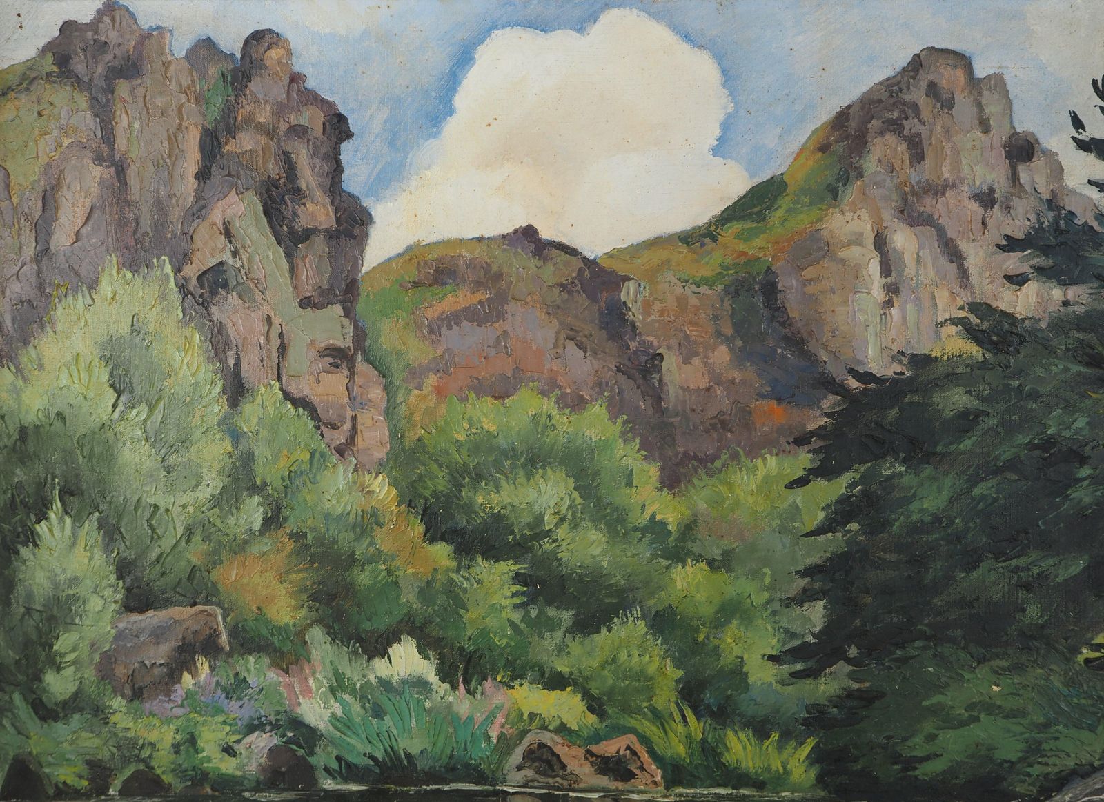 Paul Emile Pissarro Normandy : River And Mountains   Original Oil On Canvas, Handsigned 1955 photo vinterior