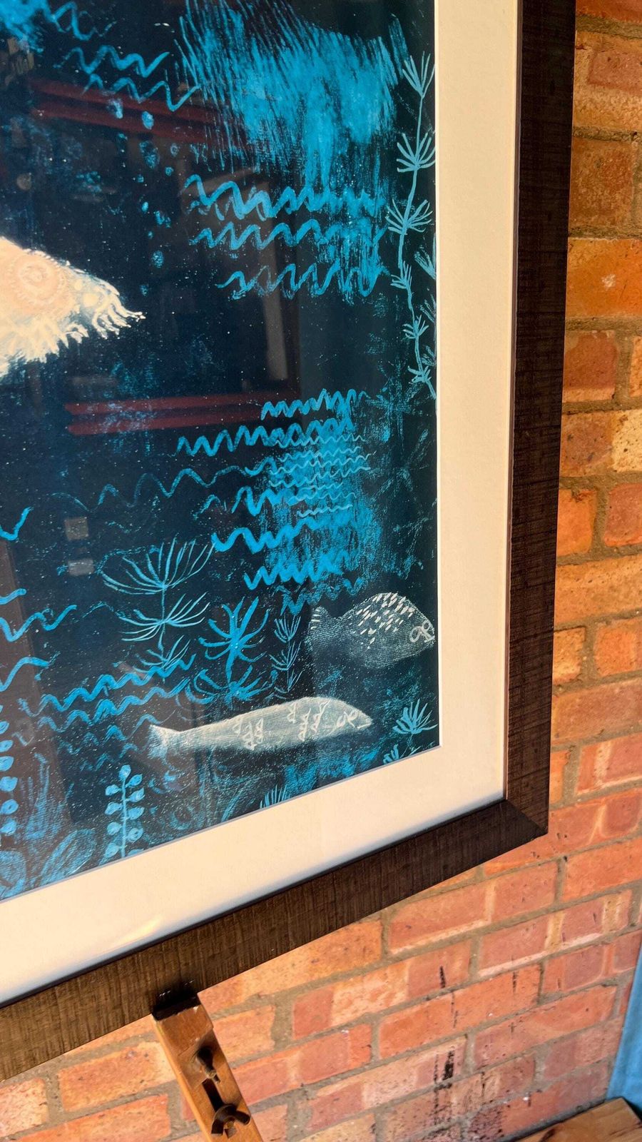 Large Solid Black Glazed Wooden Frame With Mounted “The Goldfish” Fish Print By Paul Klee photo 149.0
