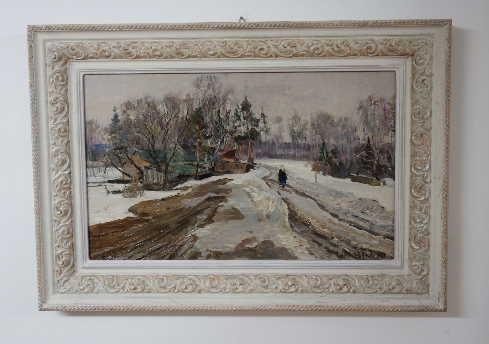 "Winter" White, Snow, Russia, 20th Oil Cm. 38 X 61 1978 photo for sale