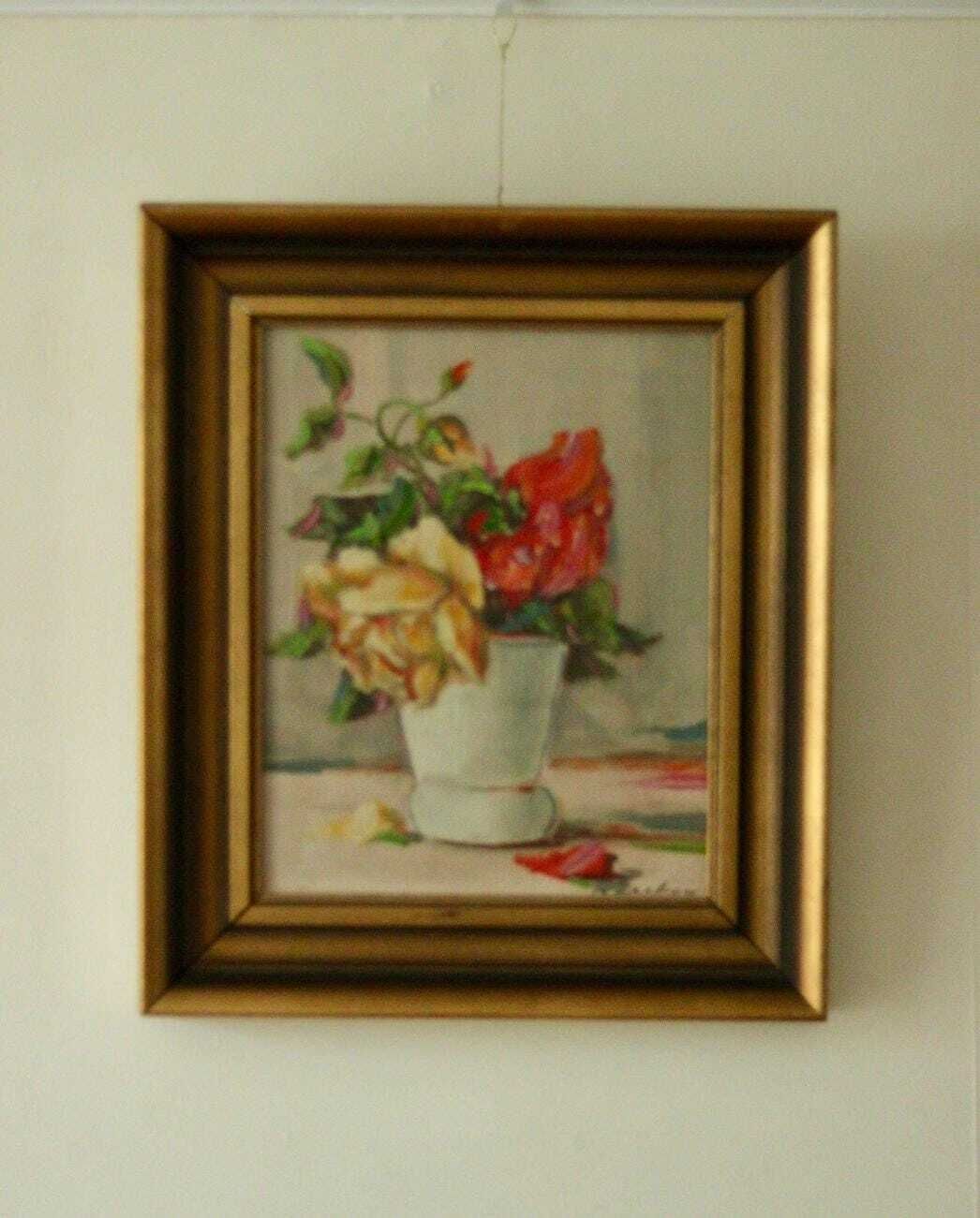 Original Swedish Oil On Panel – “Still Life: Vase Of Roses” – Signed & Framed, 40.5 X 34.5 Cm (15.9 X 13.6 In) photo Art