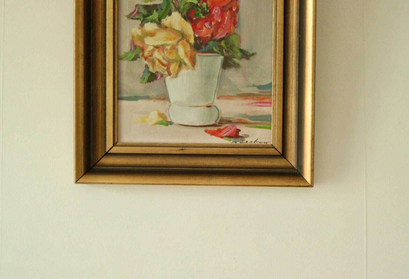 Original Swedish Oil On Panel – “Still Life: Vase Of Roses” – Signed & Framed, 40.5 X 34.5 Cm (15.9 X 13.6 In) photo 245.0