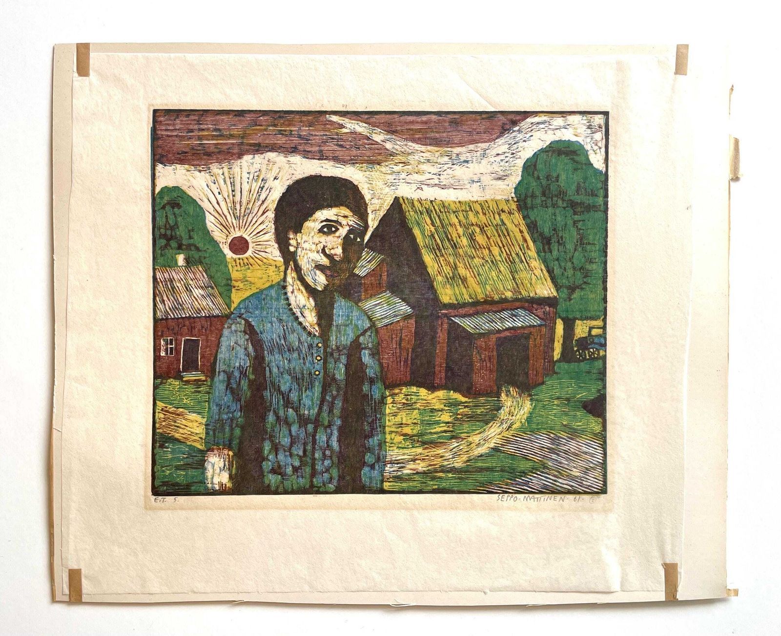 Seppo Mattinen (1927 2020) Vintage Original Mid Century Woodcut Print   Figurative Expressionist Art By Renowned Artist From Finland photo furniture