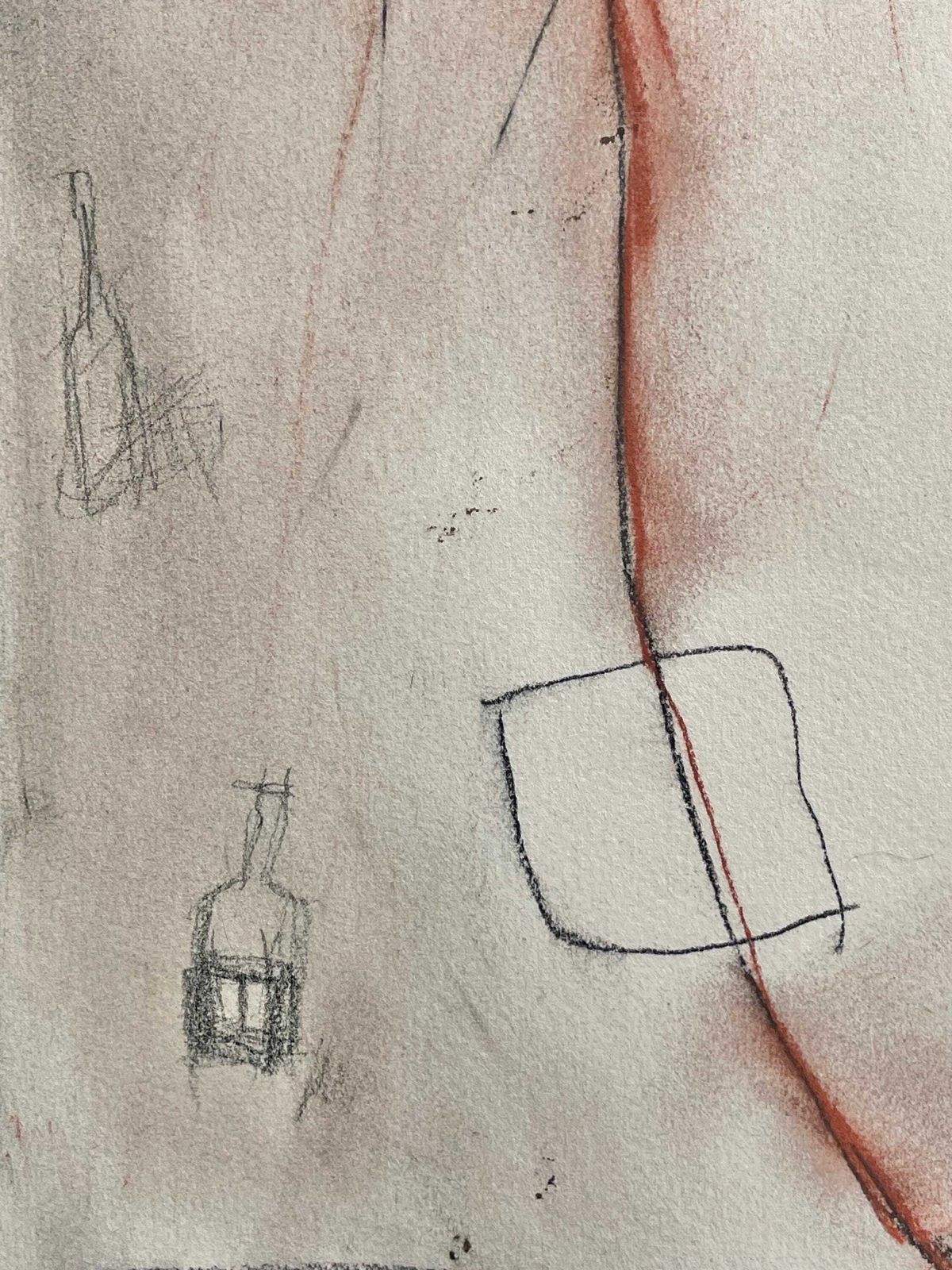 photo furniture Vintage Original Postmodern Pastel On Paper Still Life Drawing Of Red Vases In Strong Colours And Abstract Style   Danish Art From The 1990s