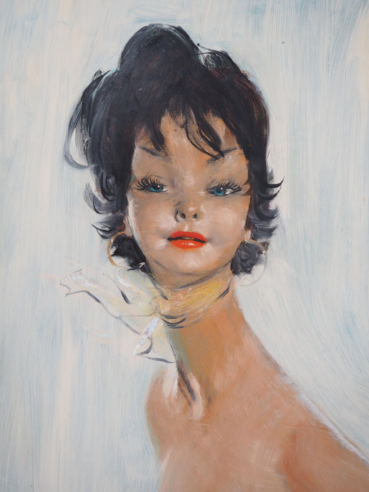 Jean Gabriel Domergue Maria, Nude On Blue Background   Original Oil Painting, Handsigned photo Art