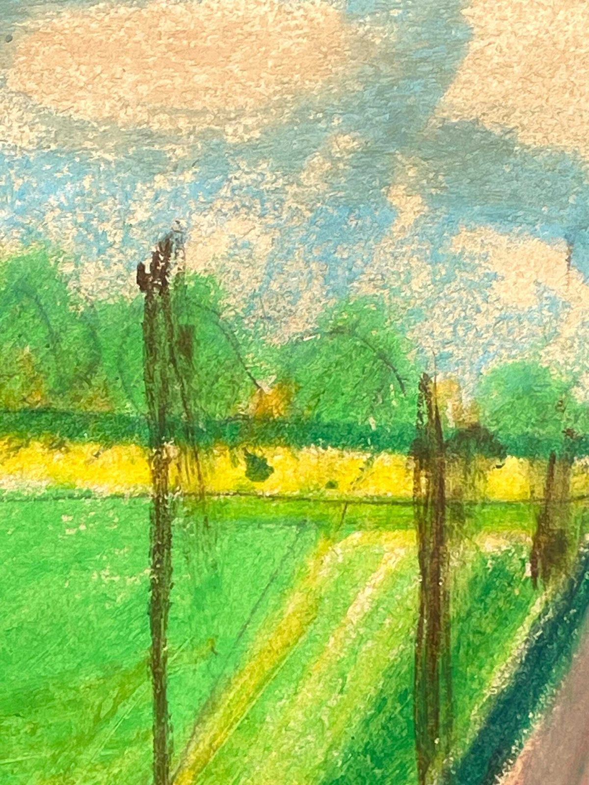 Mid 20th Century Danish Vintage Pastel On Paper Drawing From The 1970s By Torben Caspersen With Landscape Motive Of Dirt Road And Trees photo vinterior