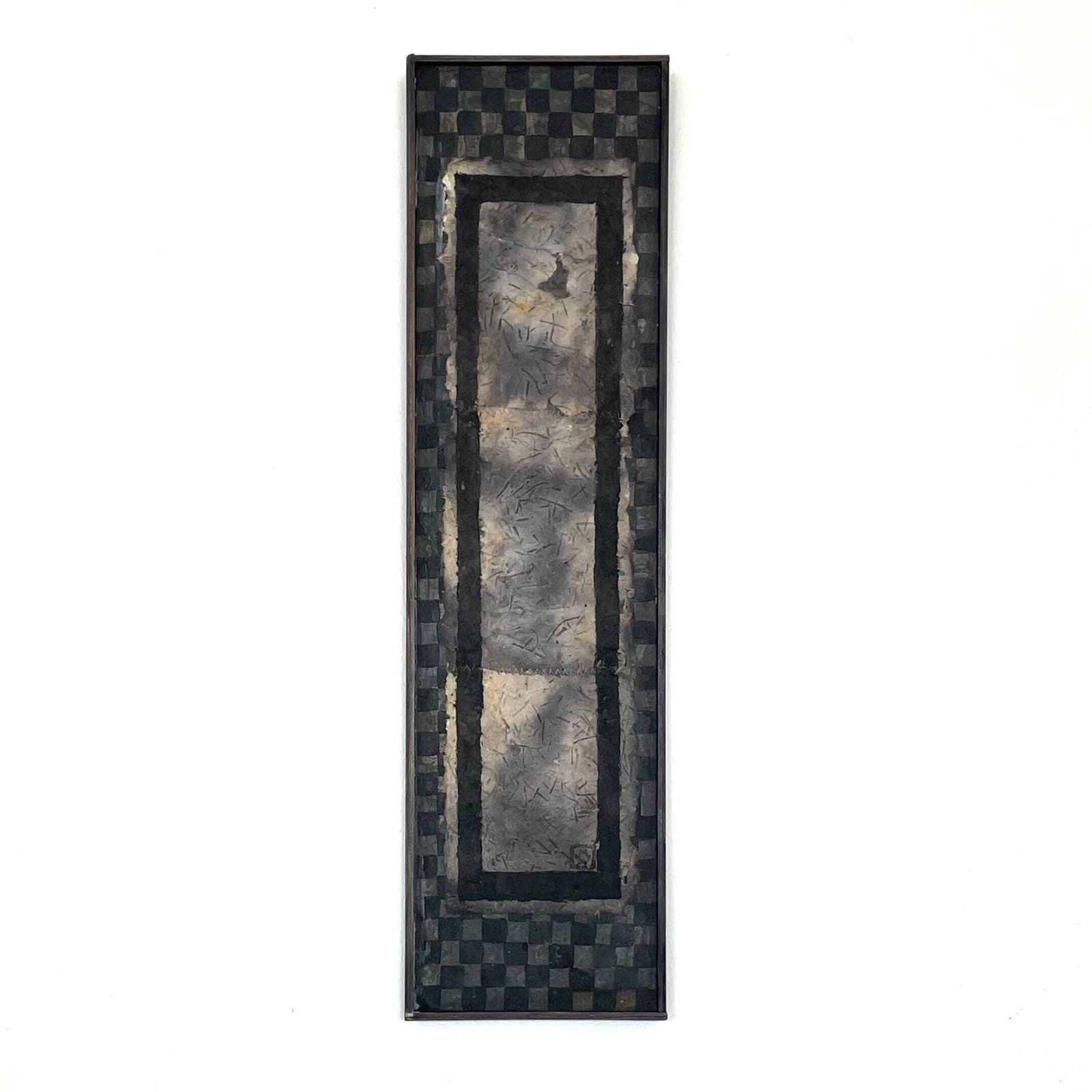 Danish Abstract Mixed Media Painting With Handmade Paper By Artist Marianne Weber   Original Art From Denmark In Dark Tones