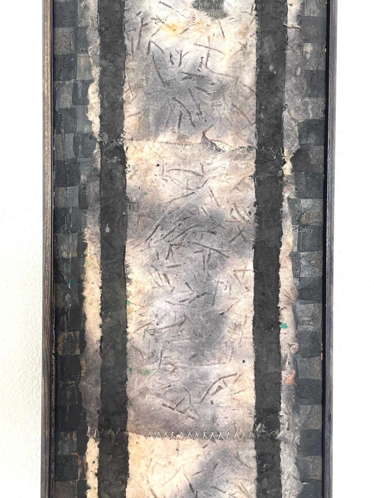 Danish Abstract Mixed Media Painting With Handmade Paper By Artist Marianne Weber   Original Art From Denmark In Dark Tones photo buy
