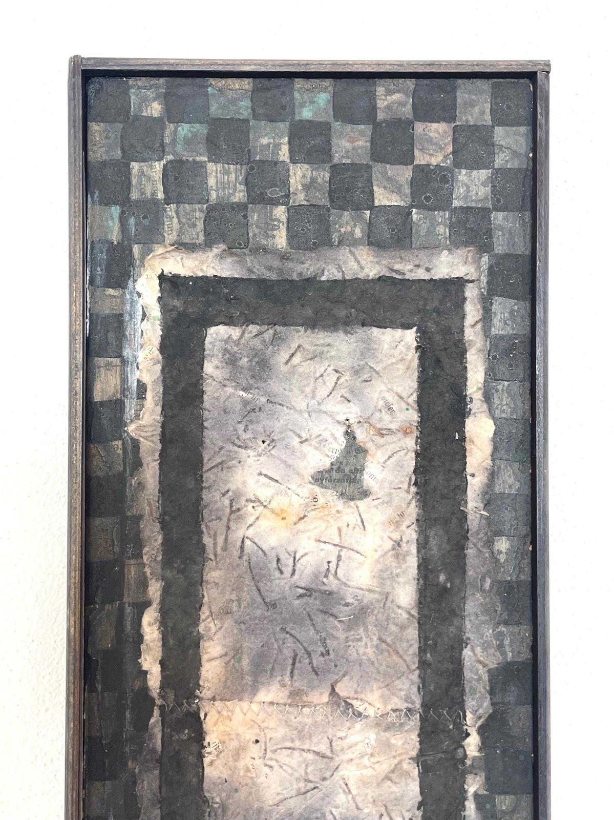 Danish Abstract Mixed Media Painting With Handmade Paper By Artist Marianne Weber   Original Art From Denmark In Dark Tones photo vintage