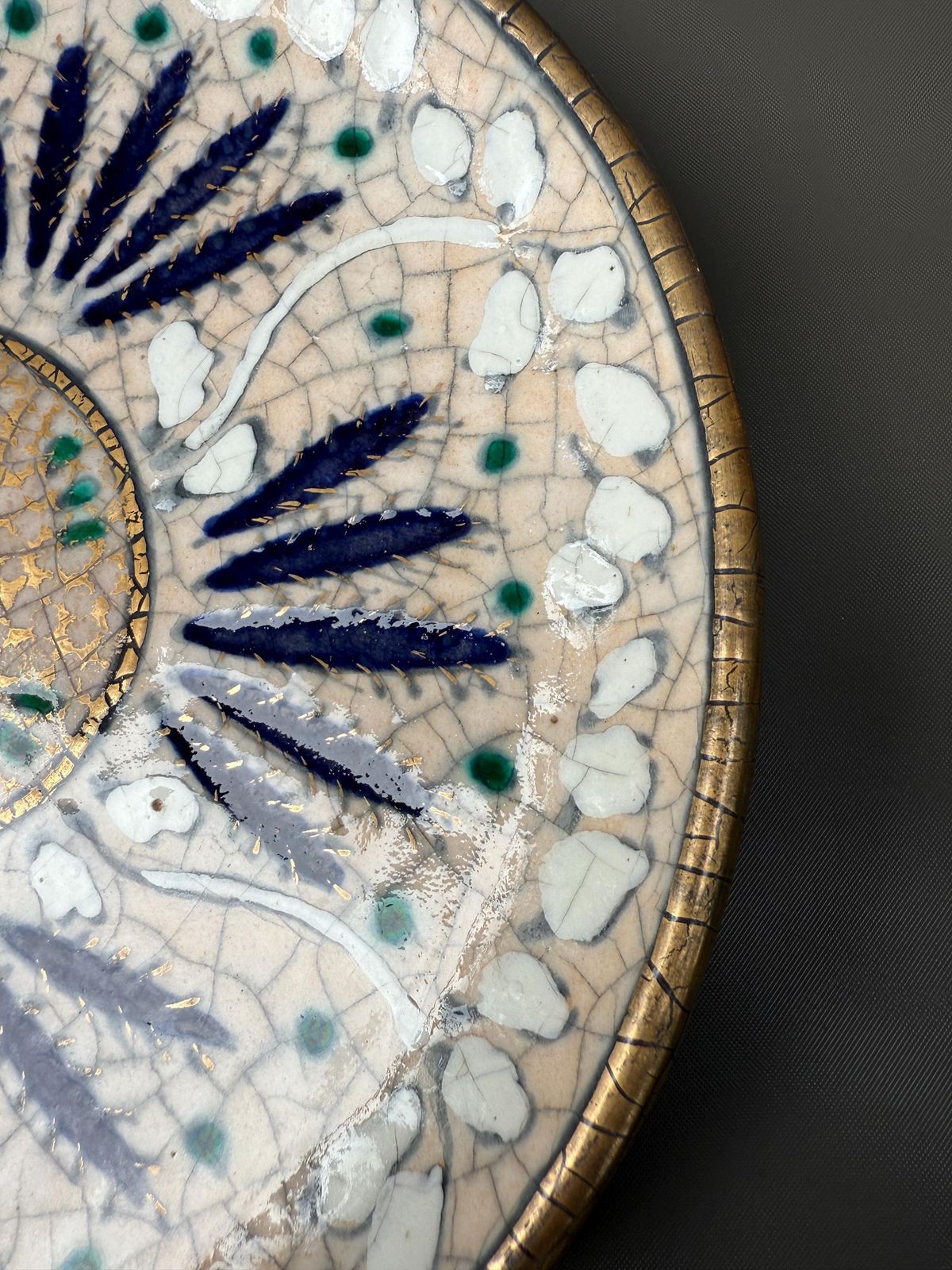 Andre Metthey (1870 1920) Glazed Ceramic Dish Plate, Art Nouveau Feather Decor photo Art