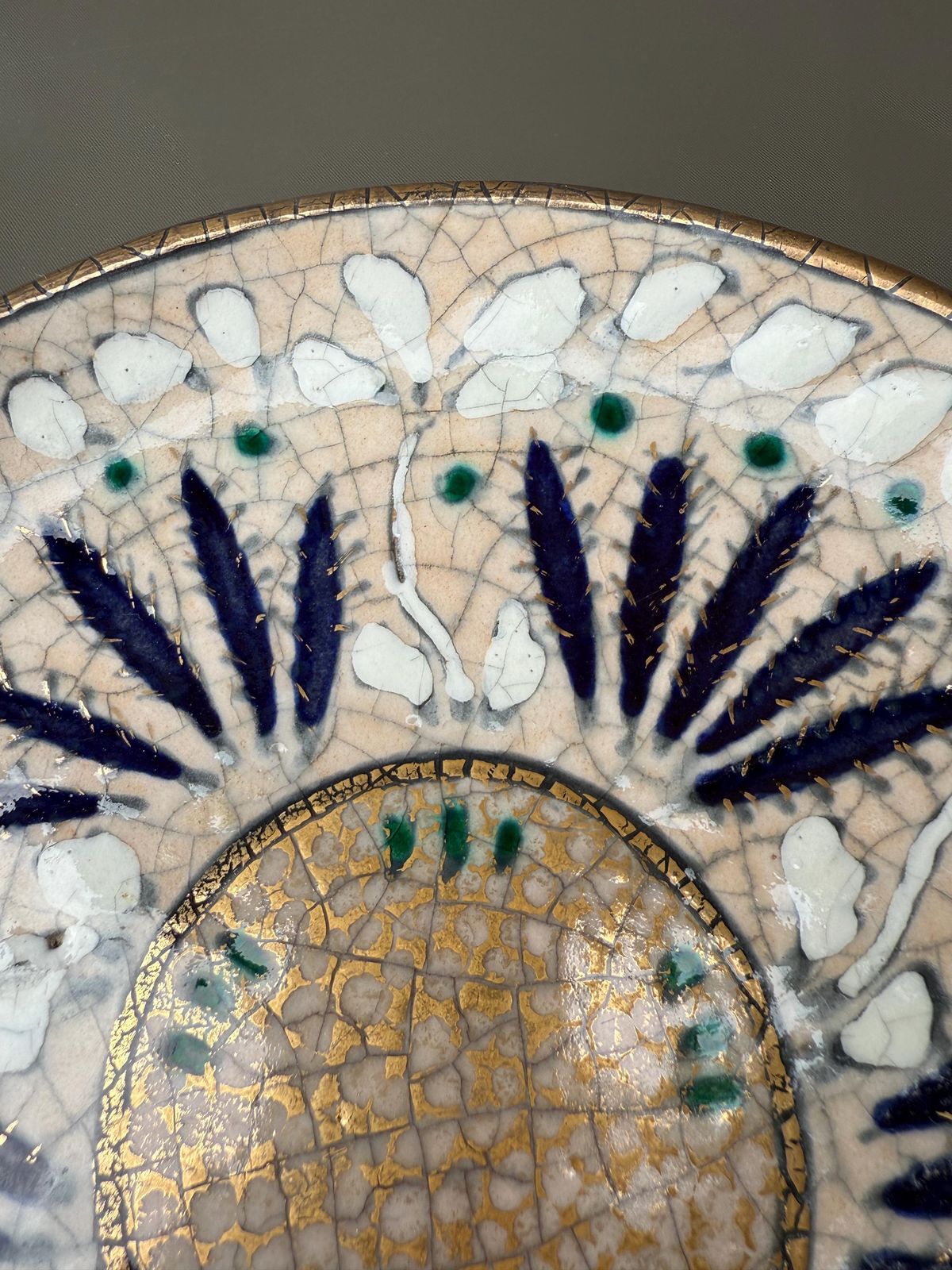 Andre Metthey (1870 1920) Glazed Ceramic Dish Plate, Art Nouveau Feather Decor photo 2445.0