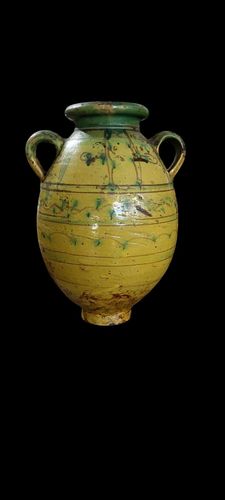 Antique Terracotta Glazed Jug Tunisia Maghreb 19th Century Vase photo for sale