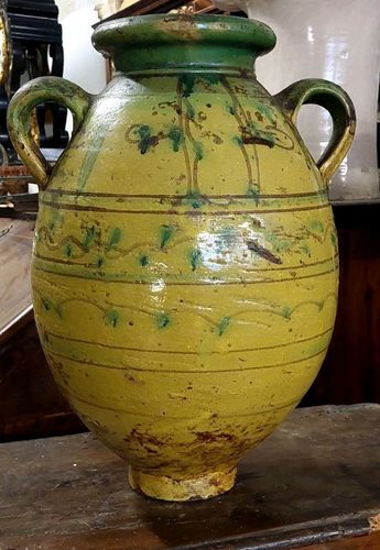 Antique Terracotta Glazed Jug Tunisia Maghreb 19th Century Vase photo vinterior