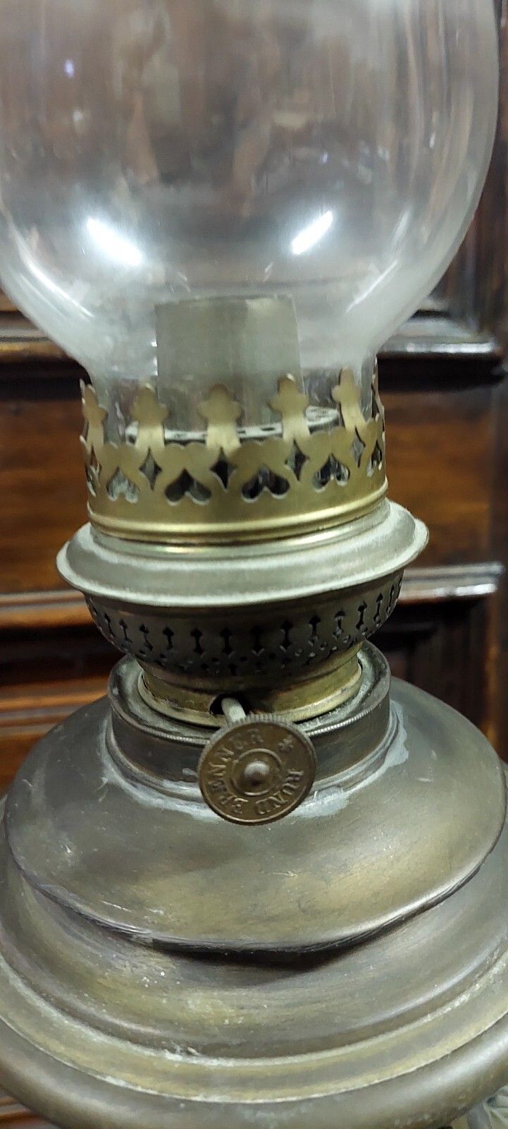 Antique Oil Lamp Putto 19th Century Antimony Brass Glass photo 300.0