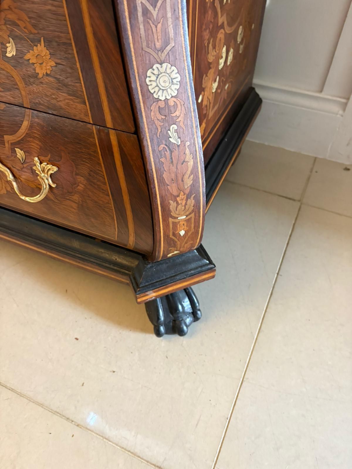 Furniture Outstanding Quality Antique Italian Marquetry Inlaid Burr Walnut Bookcase photo