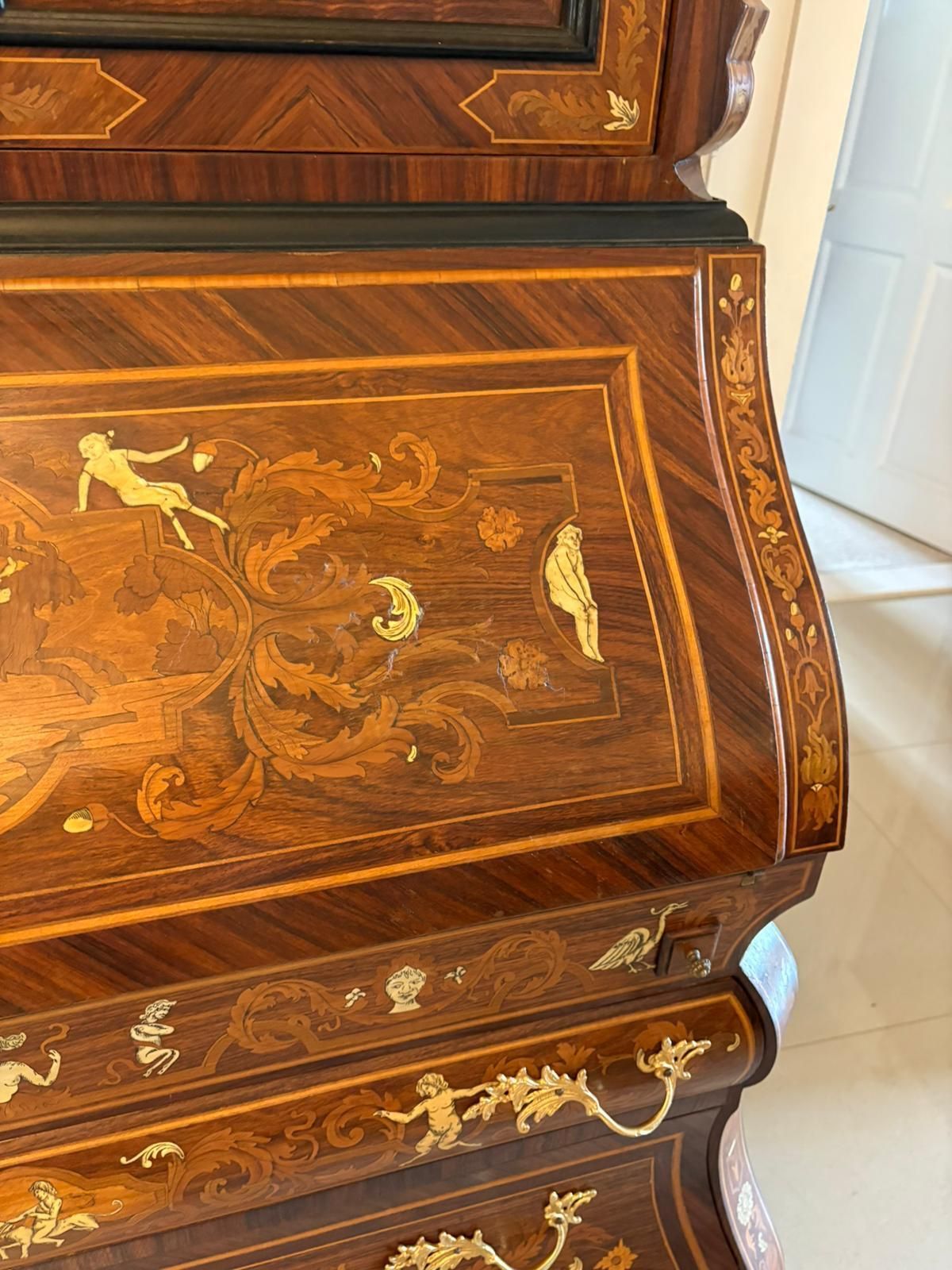 photo for sale Outstanding Quality Antique Italian Marquetry Inlaid Burr Walnut Bookcase