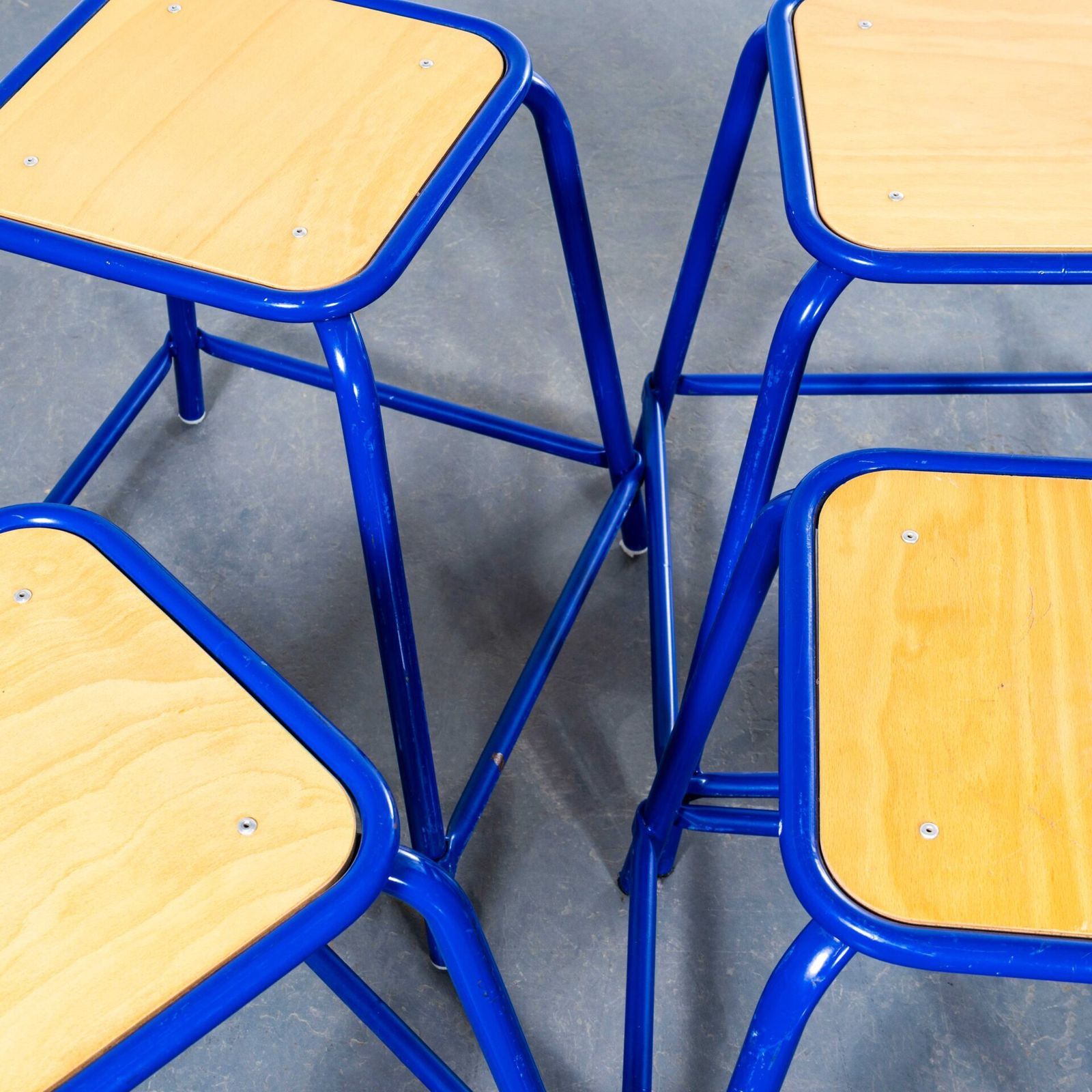 1970’s French Bright Blue Wide Laboratory Stools – Set Of Four photo Furniture