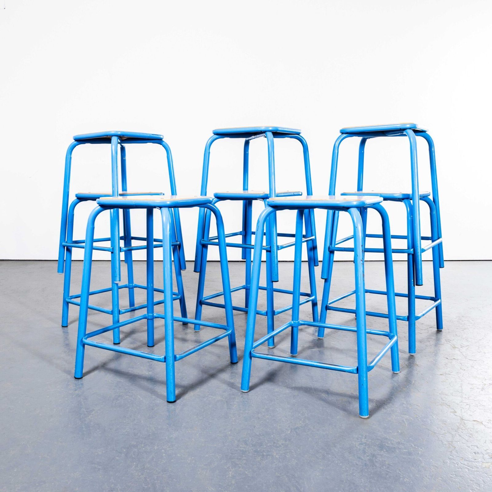 1970’s French Light Blue Laboratory Stools – Set Of Eight
