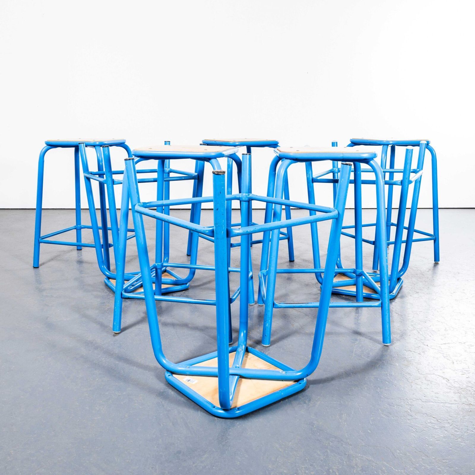 1970’s French Light Blue Laboratory Stools – Set Of Eight photo furniture