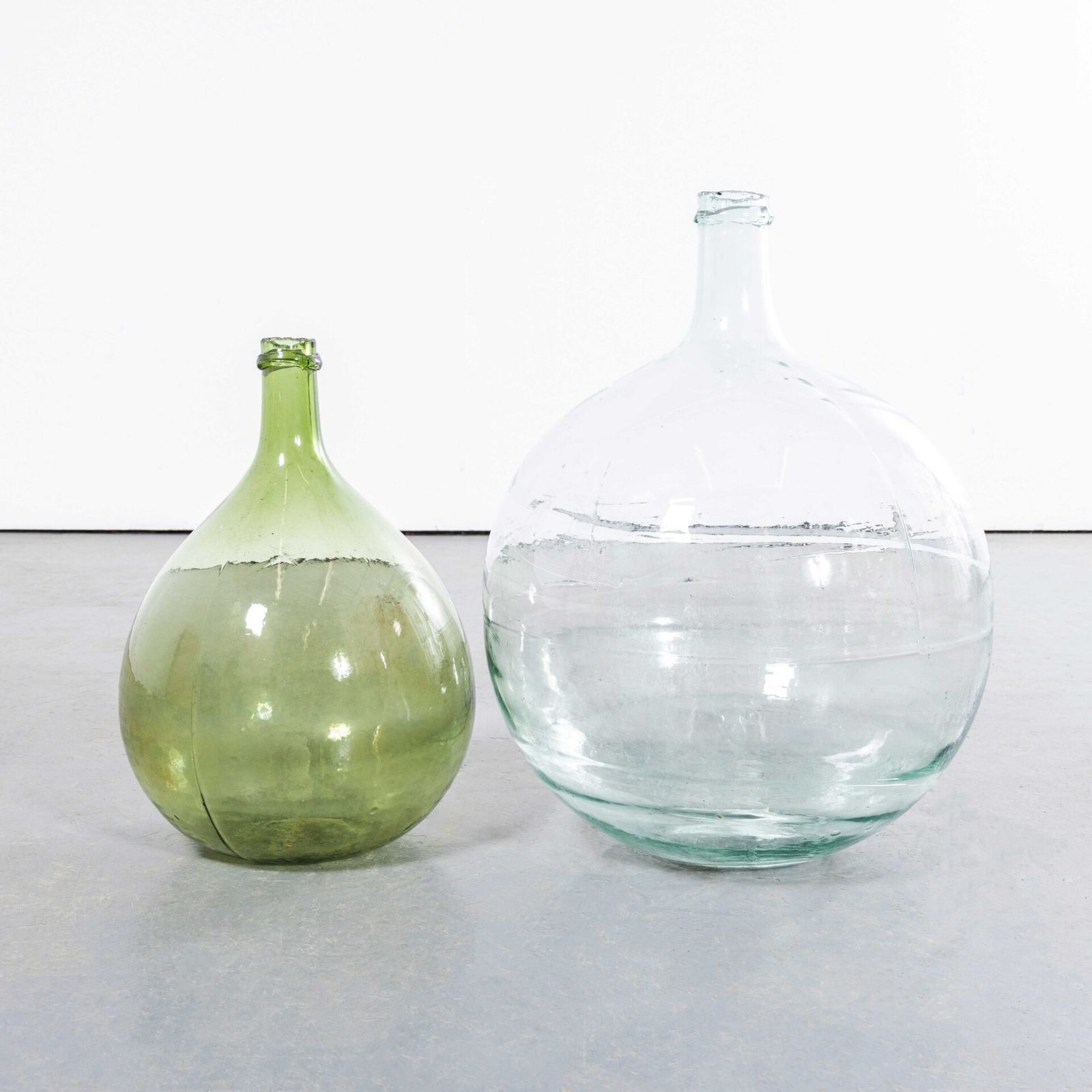 Vintage French Clear And Green Glass Demijohns – Pair