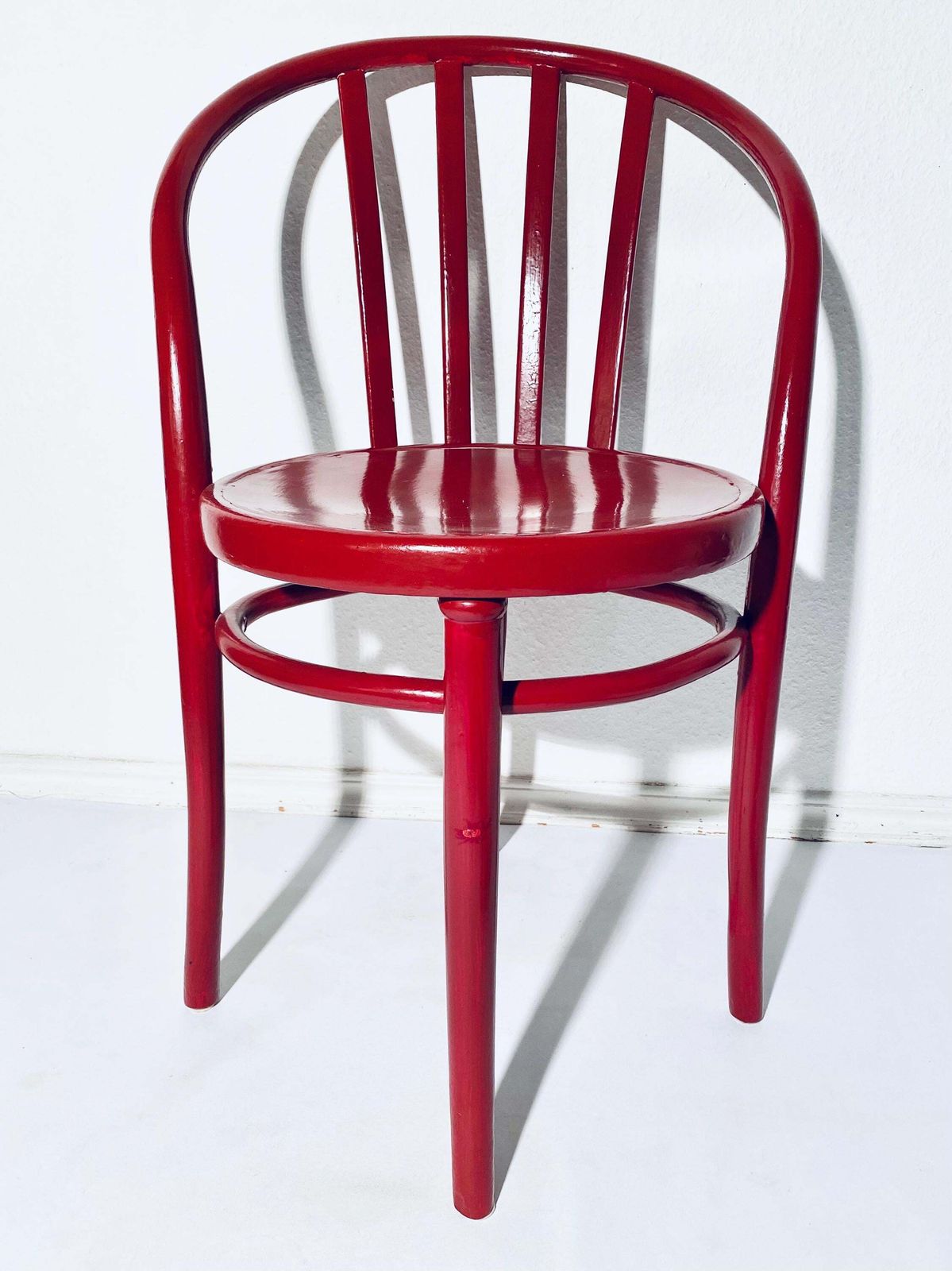 Thonet Bentwood Set Of Two Antique Red Wooden Bistro Chairs / Vintage Decor Furniture photo for sale